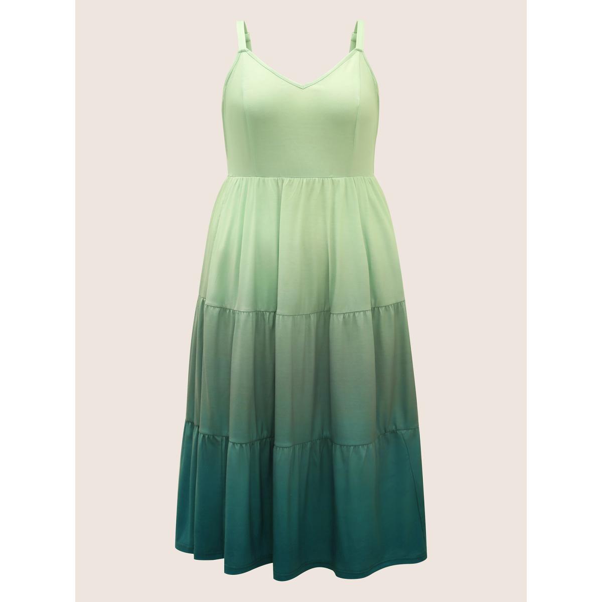 Plus Size Ombre Ruffle Layered Hem Cami Dress Mint Women Casual Patchwork V-neck Sleeveless Curvy BloomChic 10/M Product Image