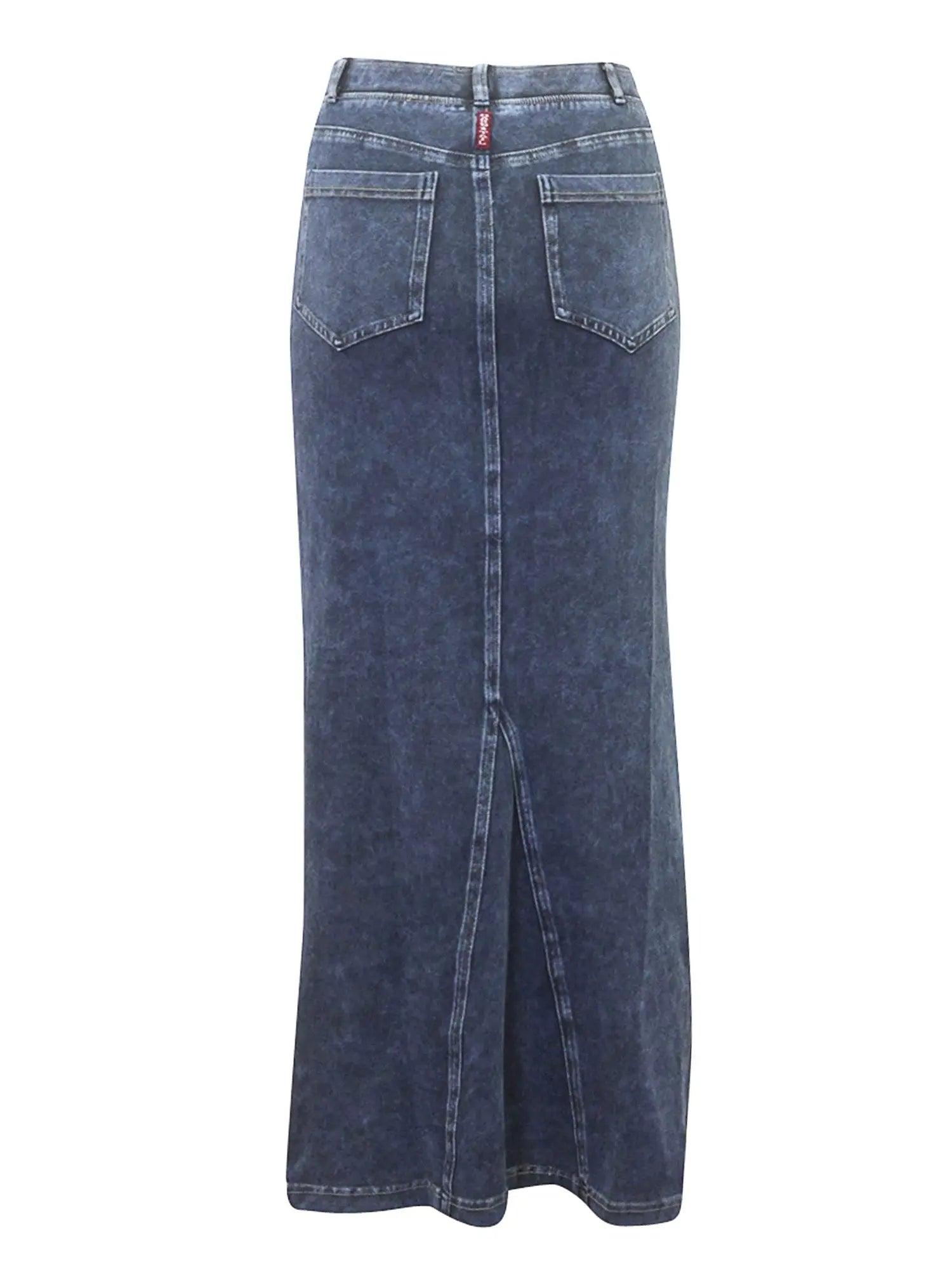Hard Tail Long Denim Closed Slit Skirt (Style WJ-114) Product Image
