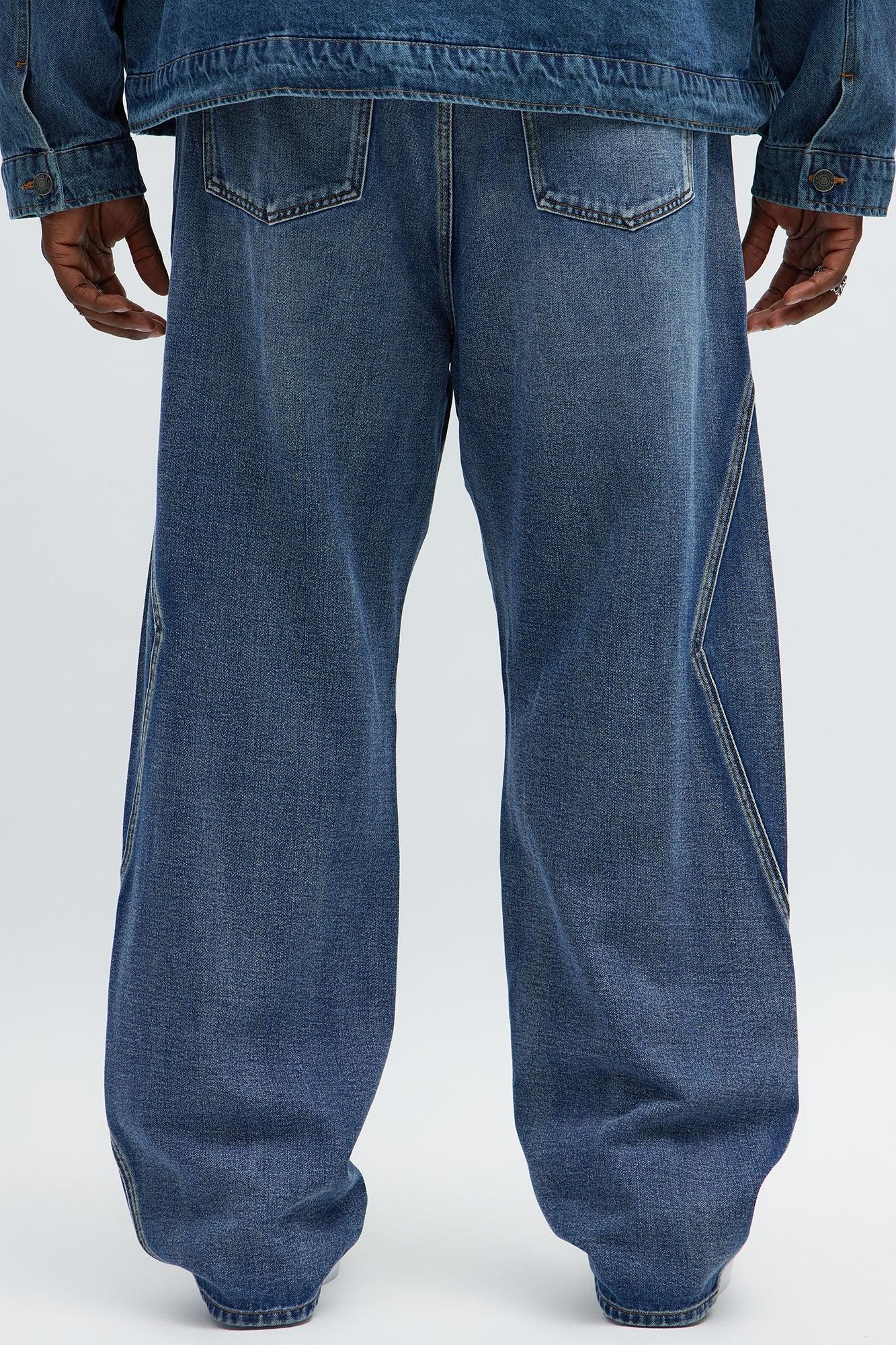 Baggy Faded Paneled Jeans - Medium Blue Wash Male Product Image