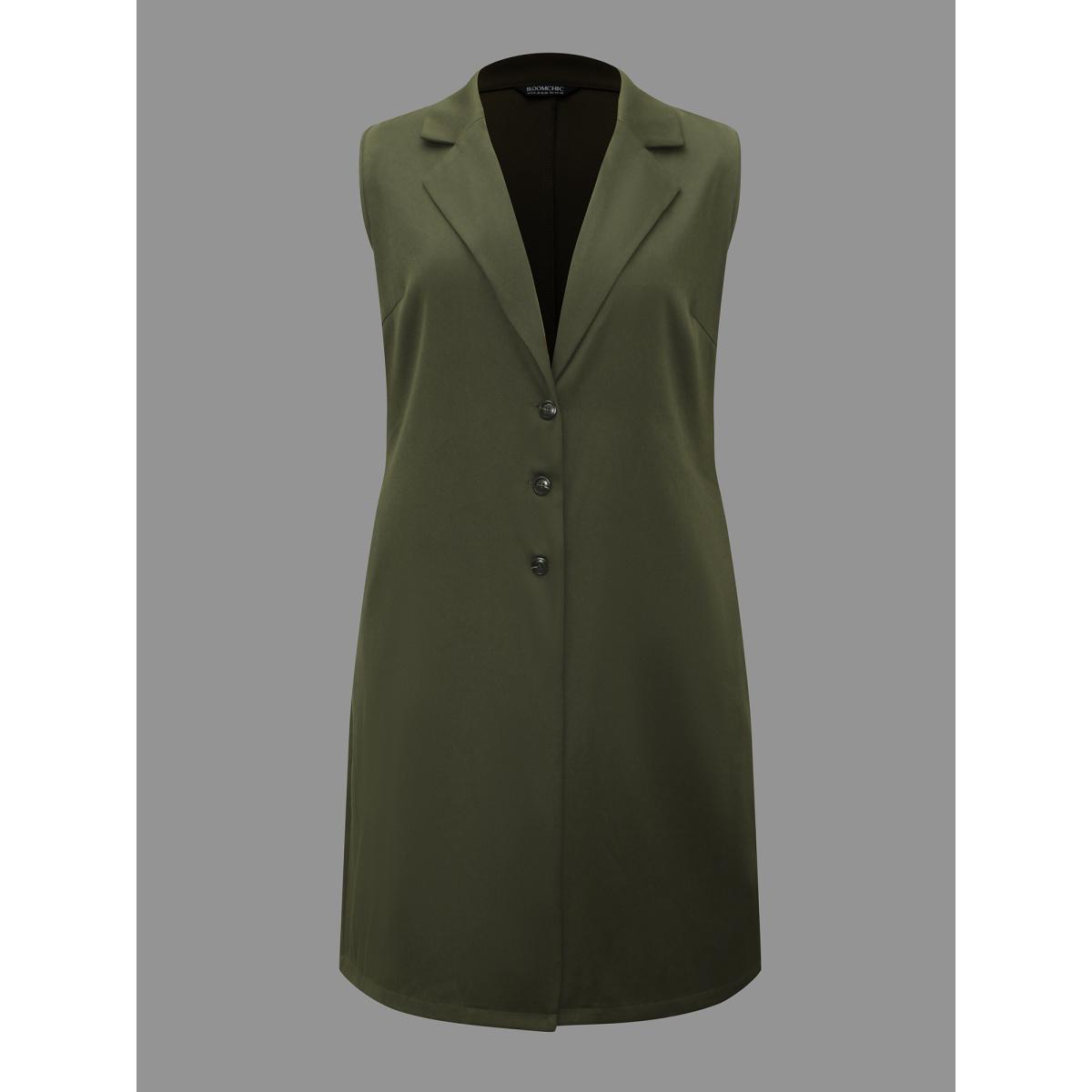 Plus Size Solid Lapel Collar Pockets Coat Women ArmyGreen Elegant Button Loose Ladies Everyday Winter Coats BloomChic 22-24/3X Product Image