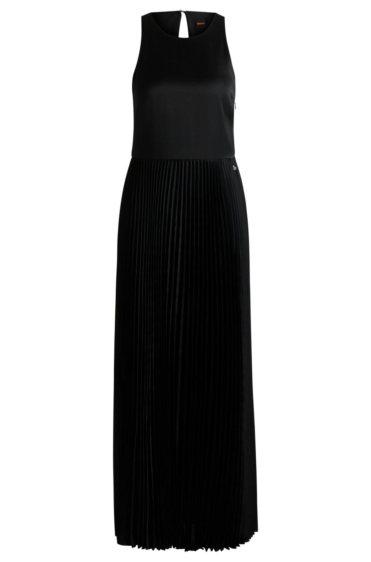 Maxi dress in hammered satin with plissé skirt Product Image