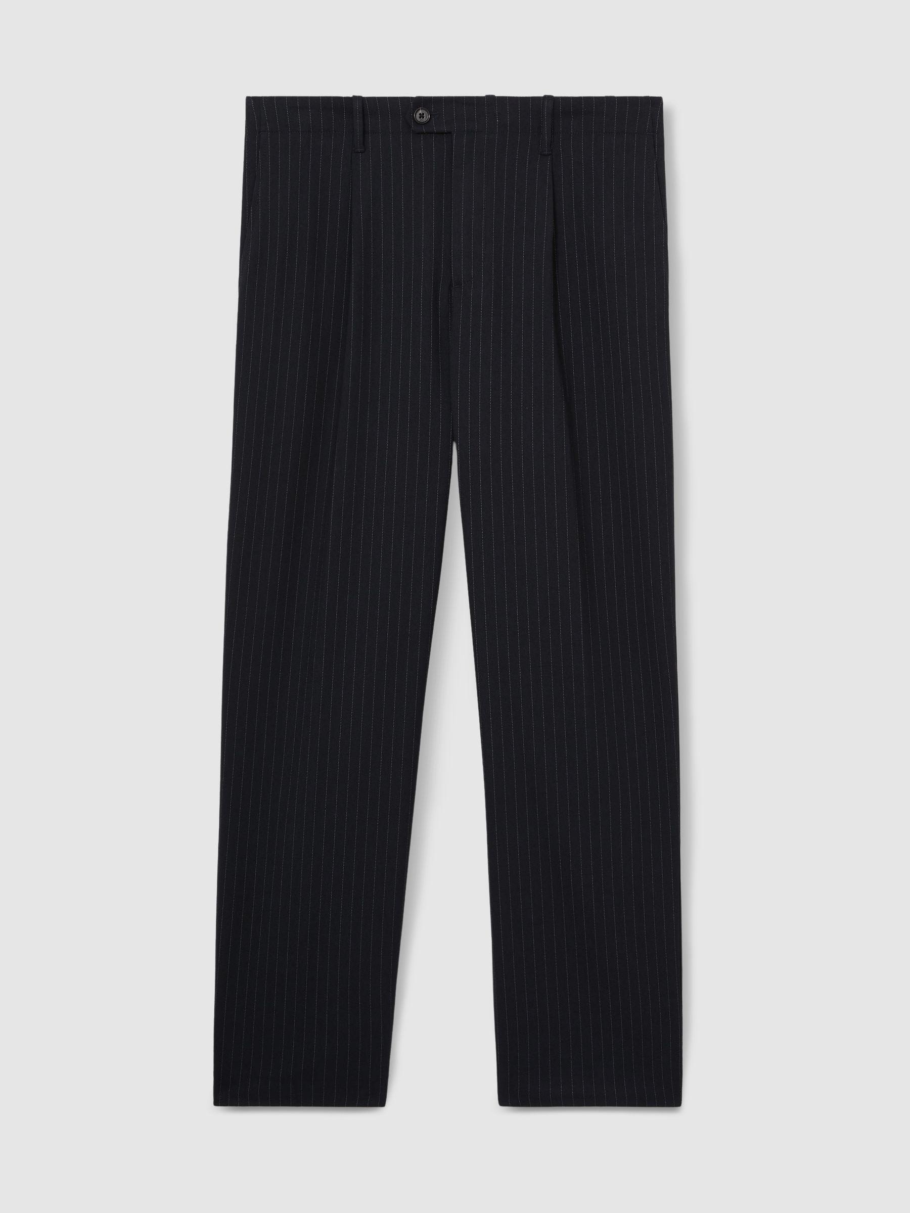 Straight Leg Pinstripe Trousers in Navy Product Image