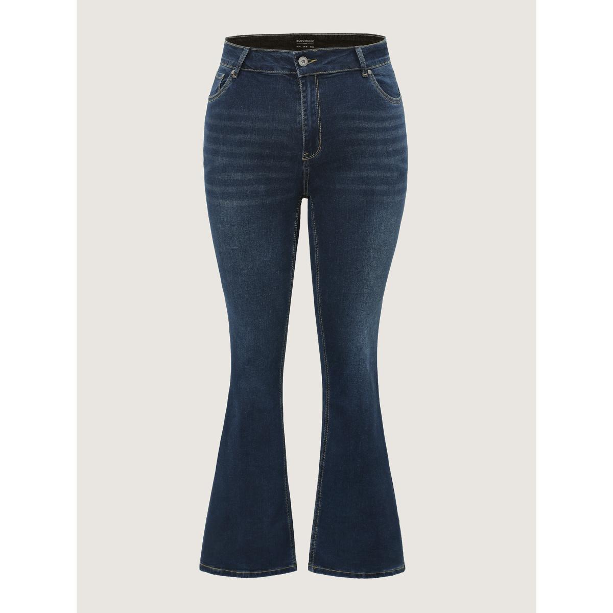 Plus Size Bootcut Very Stretchy Mid Rise Medium Wash Sculpt Waist Jeans Women Blue Timeless Plain Non High stretch Slanted pocket Jeans BloomChic 22/3X Product Image