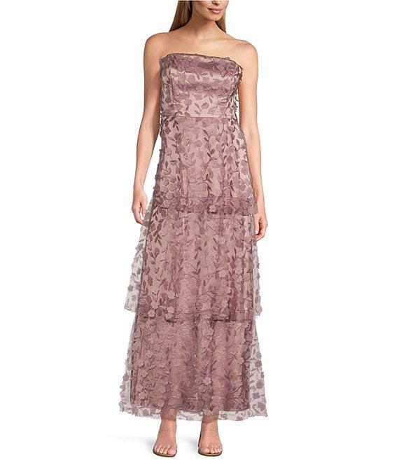 Livia Jolie by Le Bos Strapless Sleeveless 3D Floral 2 Piece Scarf and Tiered A-Line Dress Product Image