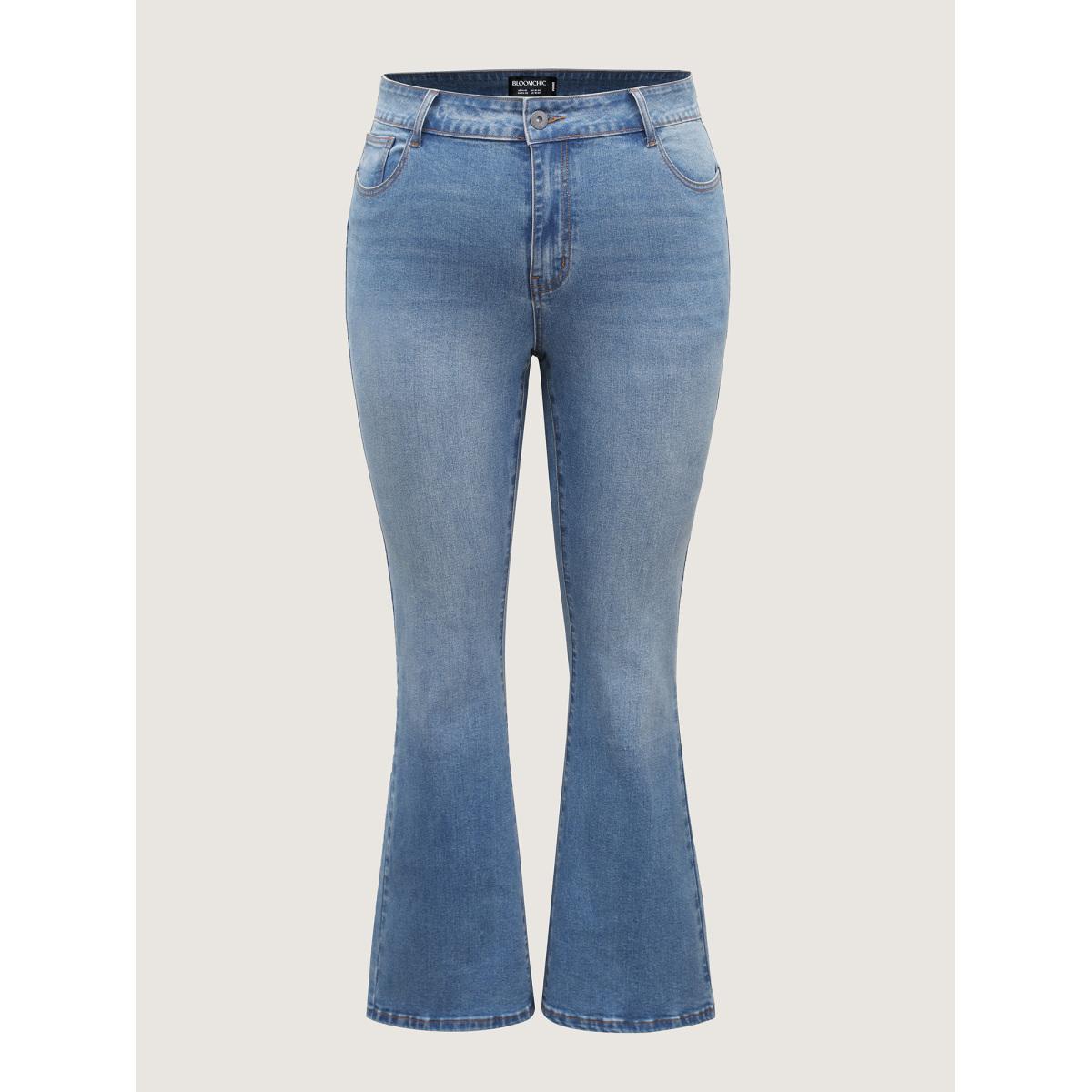 Plus Size Butt-Lift Bootcut Mid Rise Jeans Women Midblue Leisure High stretch Slanted pocket Jeans BloomChic 14/1X Product Image