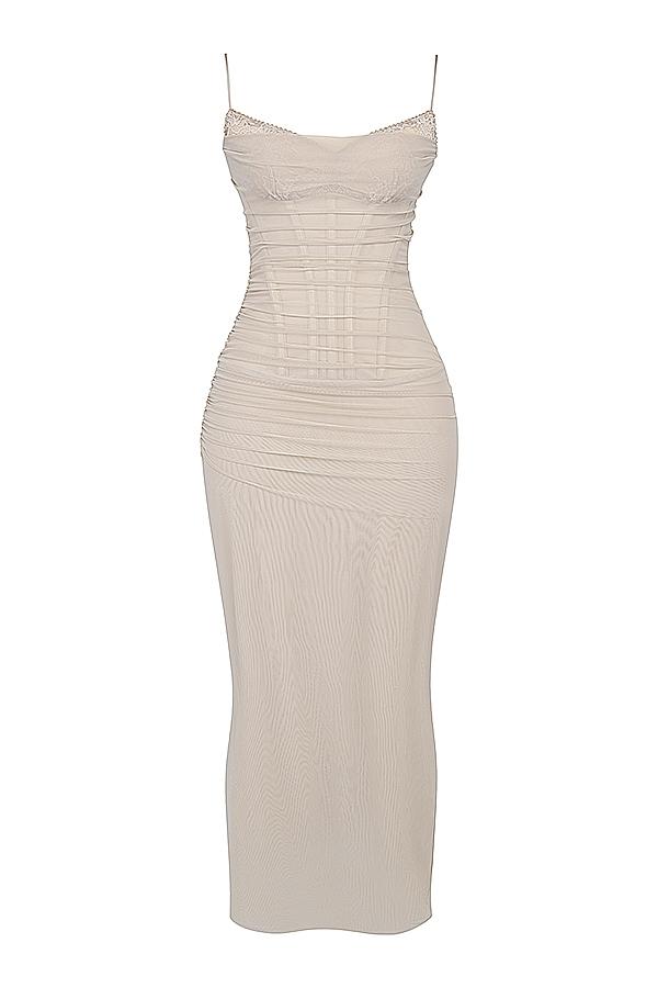 Nalini  sand stretch mesh maxi dress Product Image
