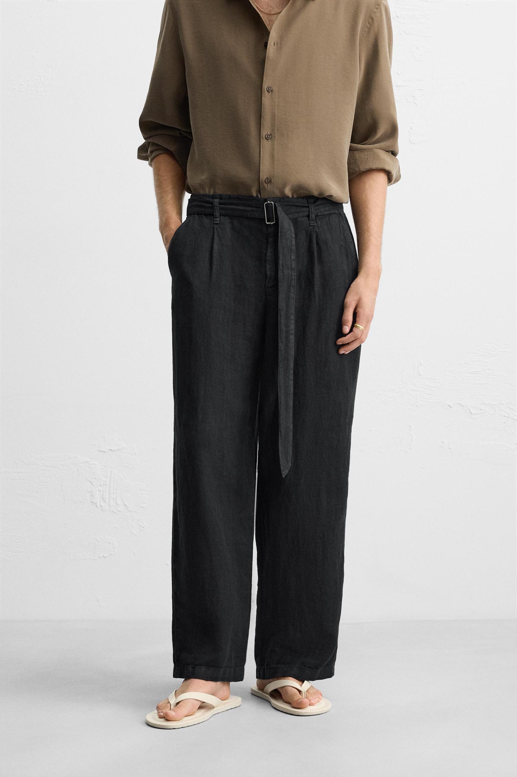 100% LINEN BELTED PANTS Product Image