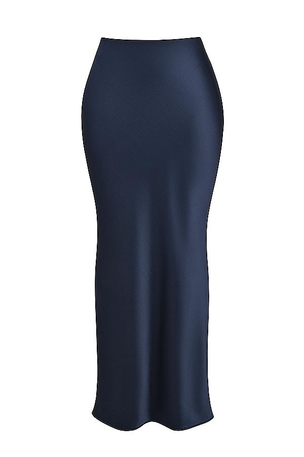 Charlene  navy satin bias cut maxi skirt Product Image