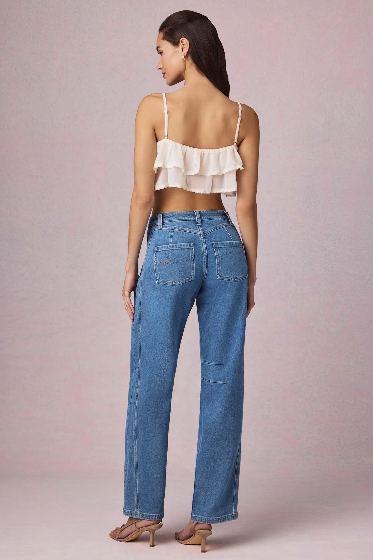 Mid-Rise Barrel-Leg Jeans in Mid-Blue Wash Product Image