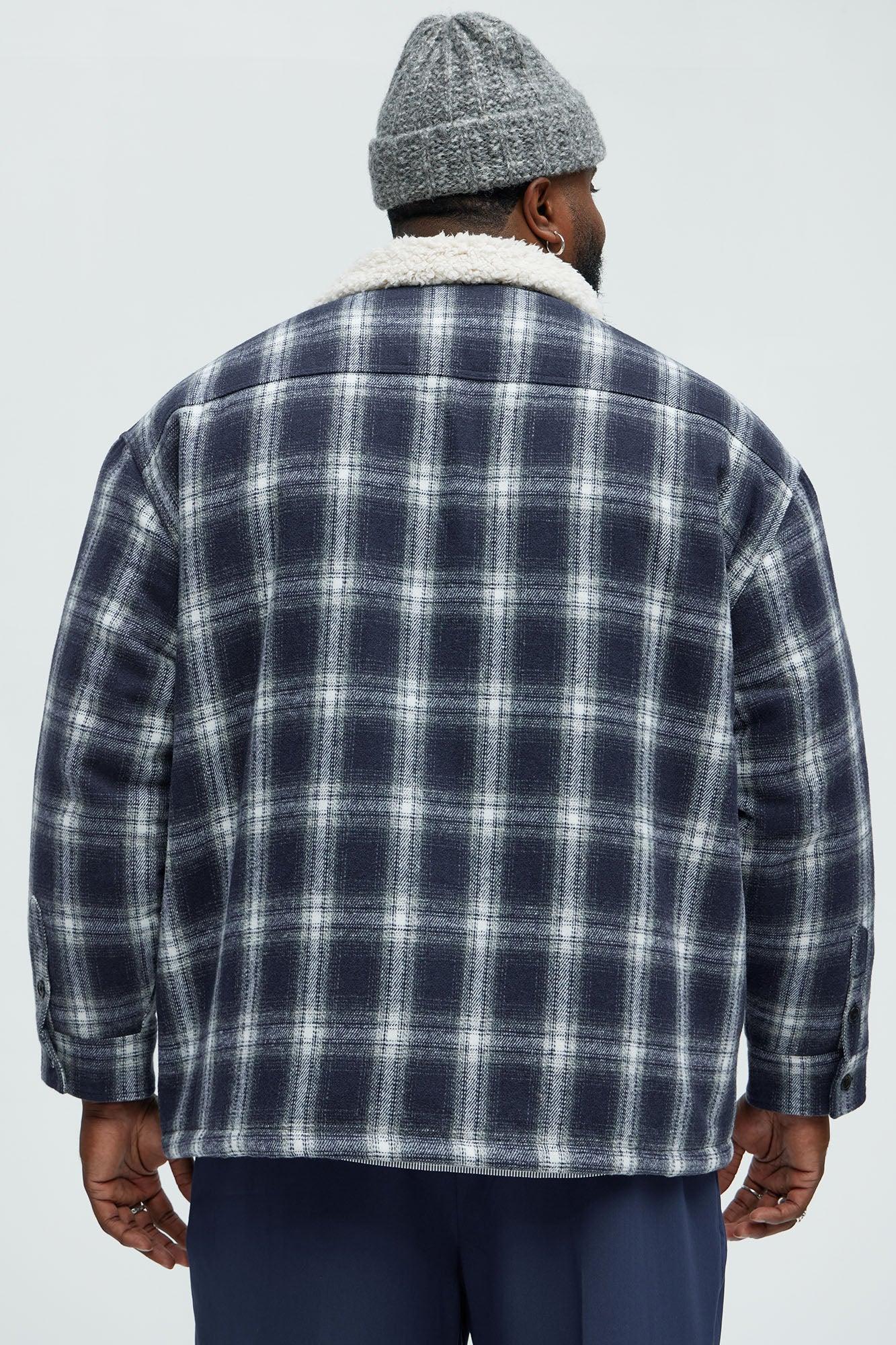 Sherpa Flannel Shacket - Blue/combo Male Product Image