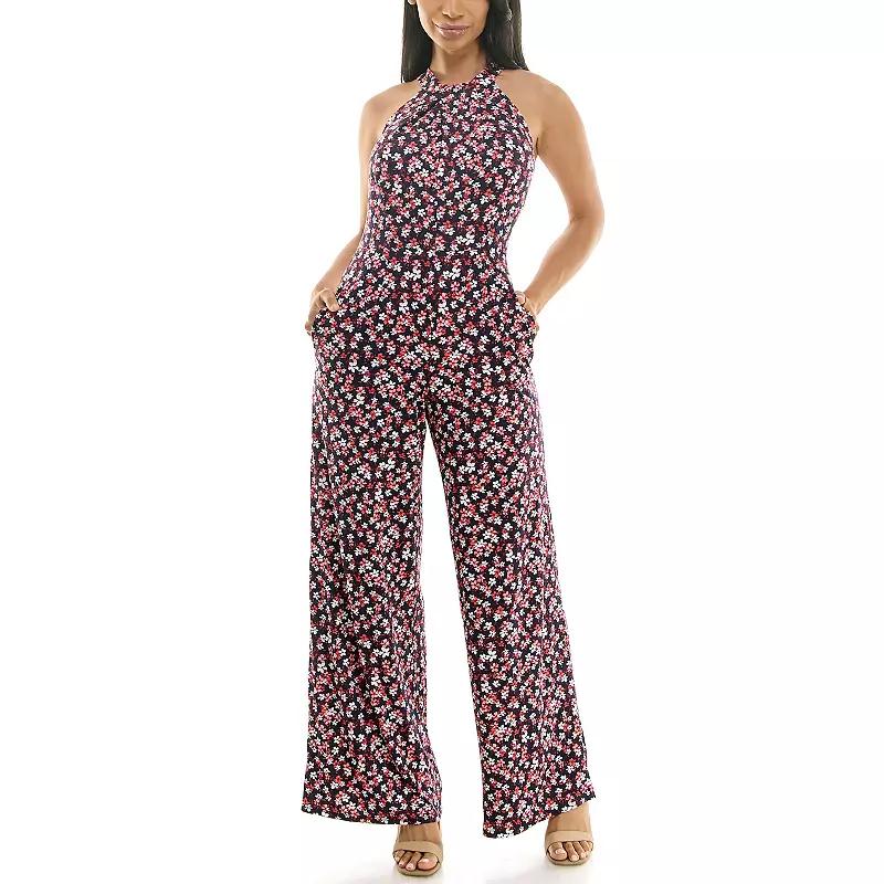 Women's Nina Leonard Printed Twist Neck Jumpsuit,  Product Image