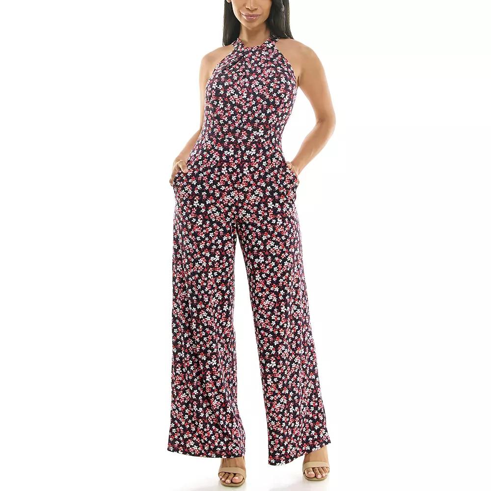 Women's Nina Leonard Printed Twist Neck Jumpsuit,  Product Image