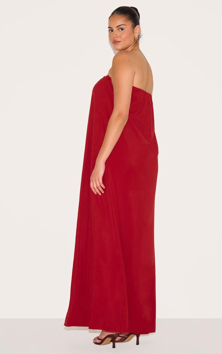 Plus Deep Red Floaty Woven Bandeau Maxi Dress Product Image