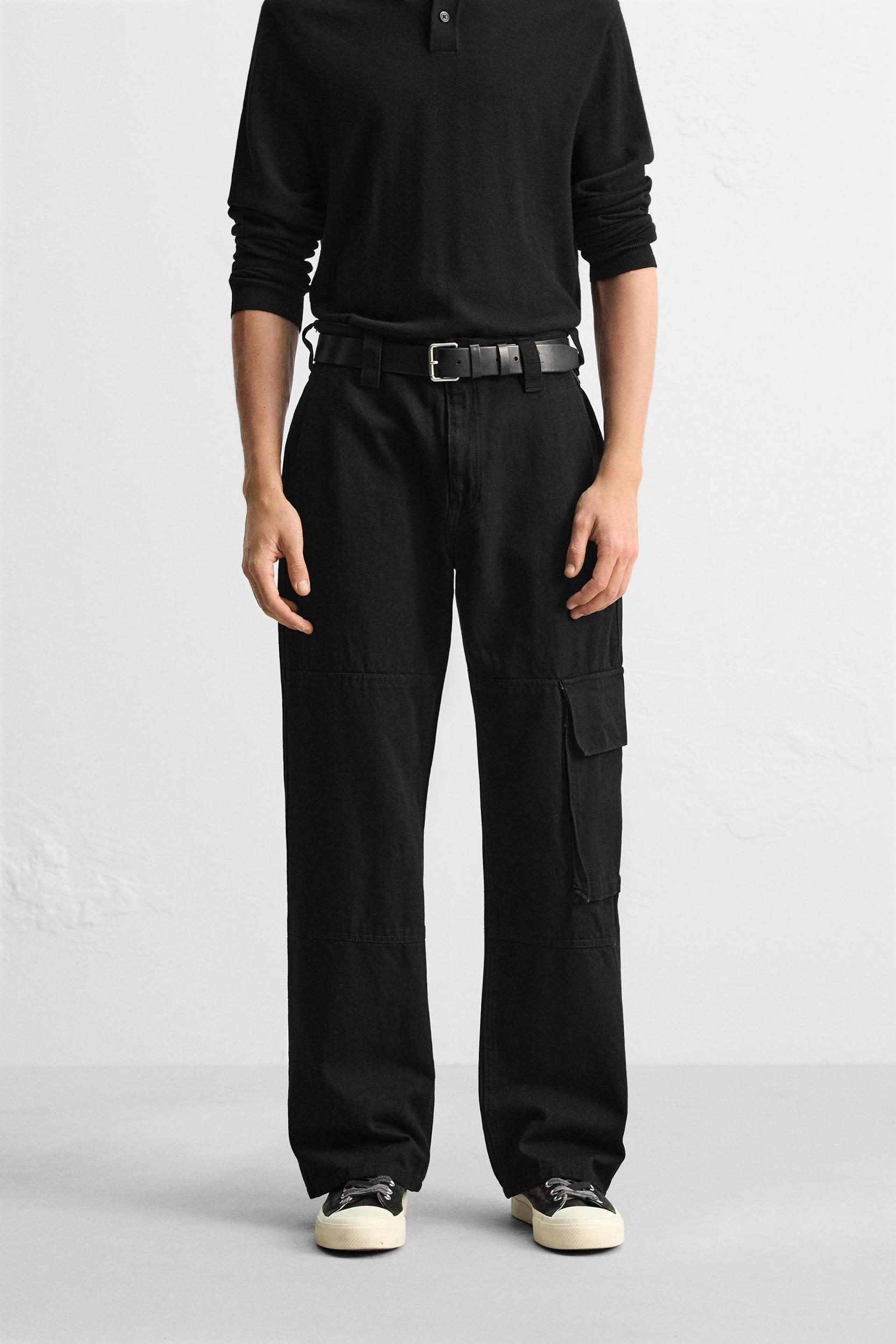LEATHER PANEL CARGO JEANS Product Image