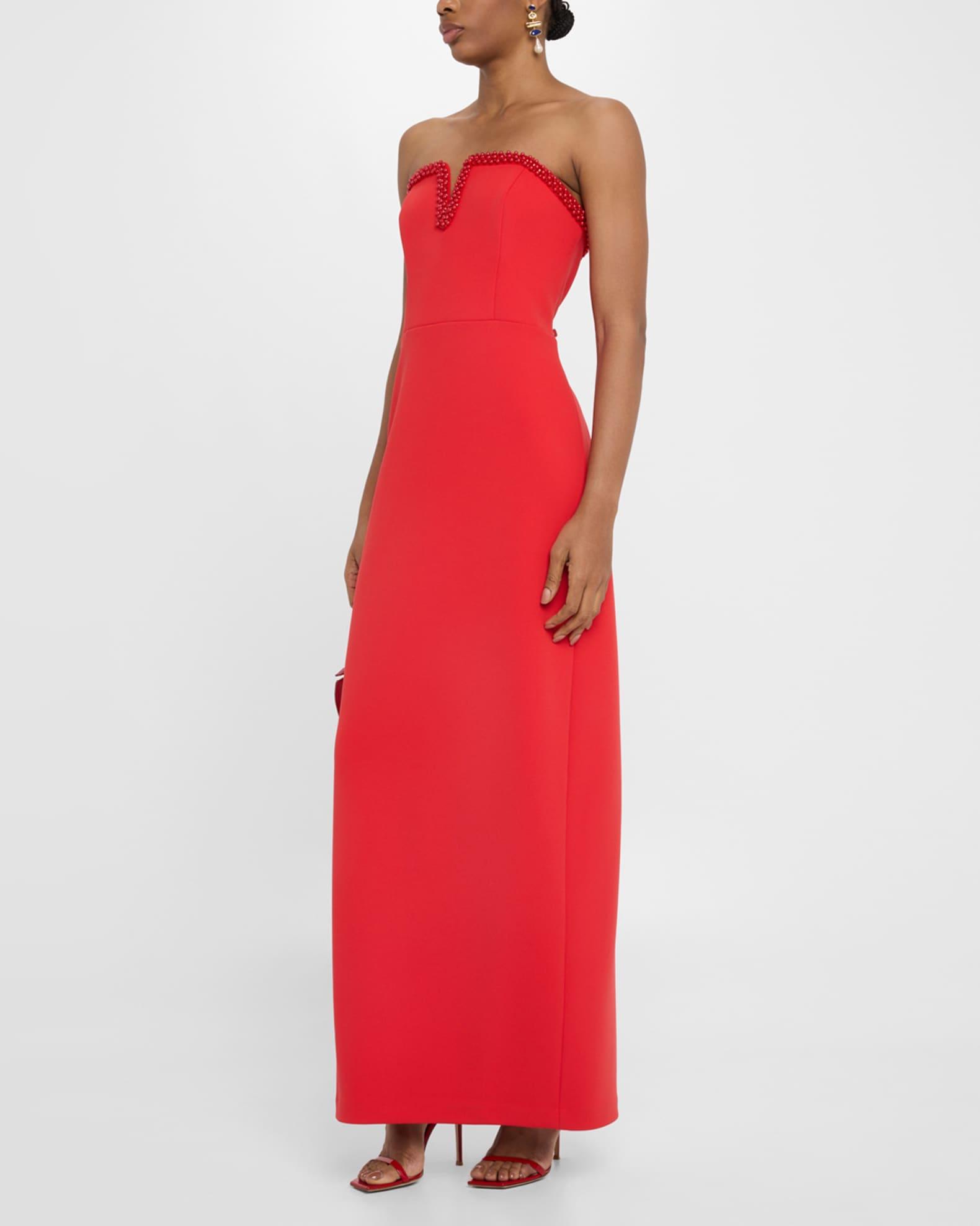 Strapless Beaded Crepe Column Gown Product Image