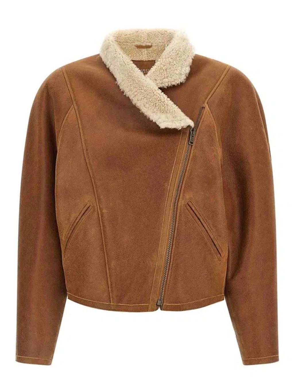 ISABEL MARANT Cropped Jacket In Smooth Lambskin In Brown Product Image