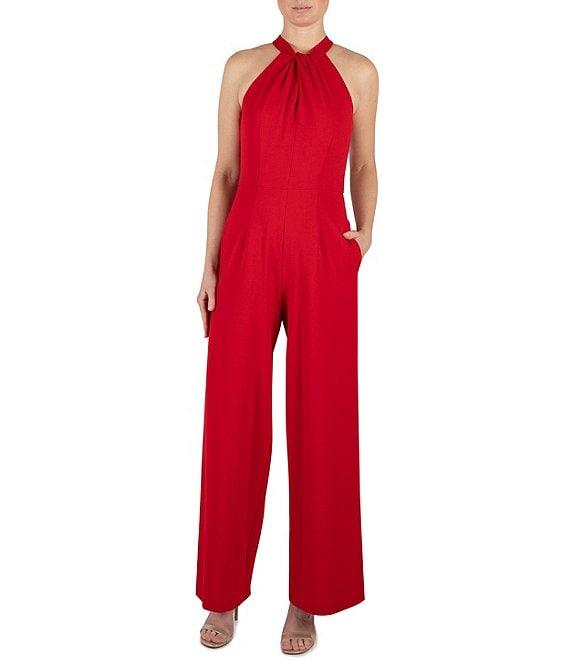 Julia Jordan Halter Twist Neck Sleeveless Pocketed Jumpsuit Product Image