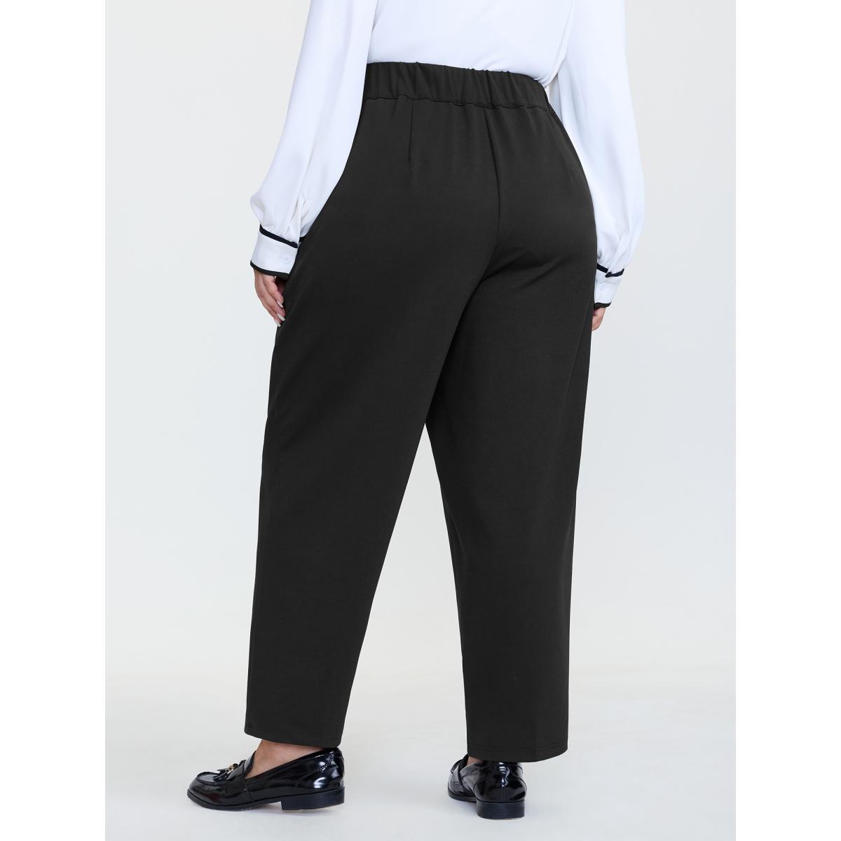 Plus Size Elastic Back Waistband Pants Women Black Office Jogger Mid Rise Office Pants BloomChic 14-16/1X Product Image