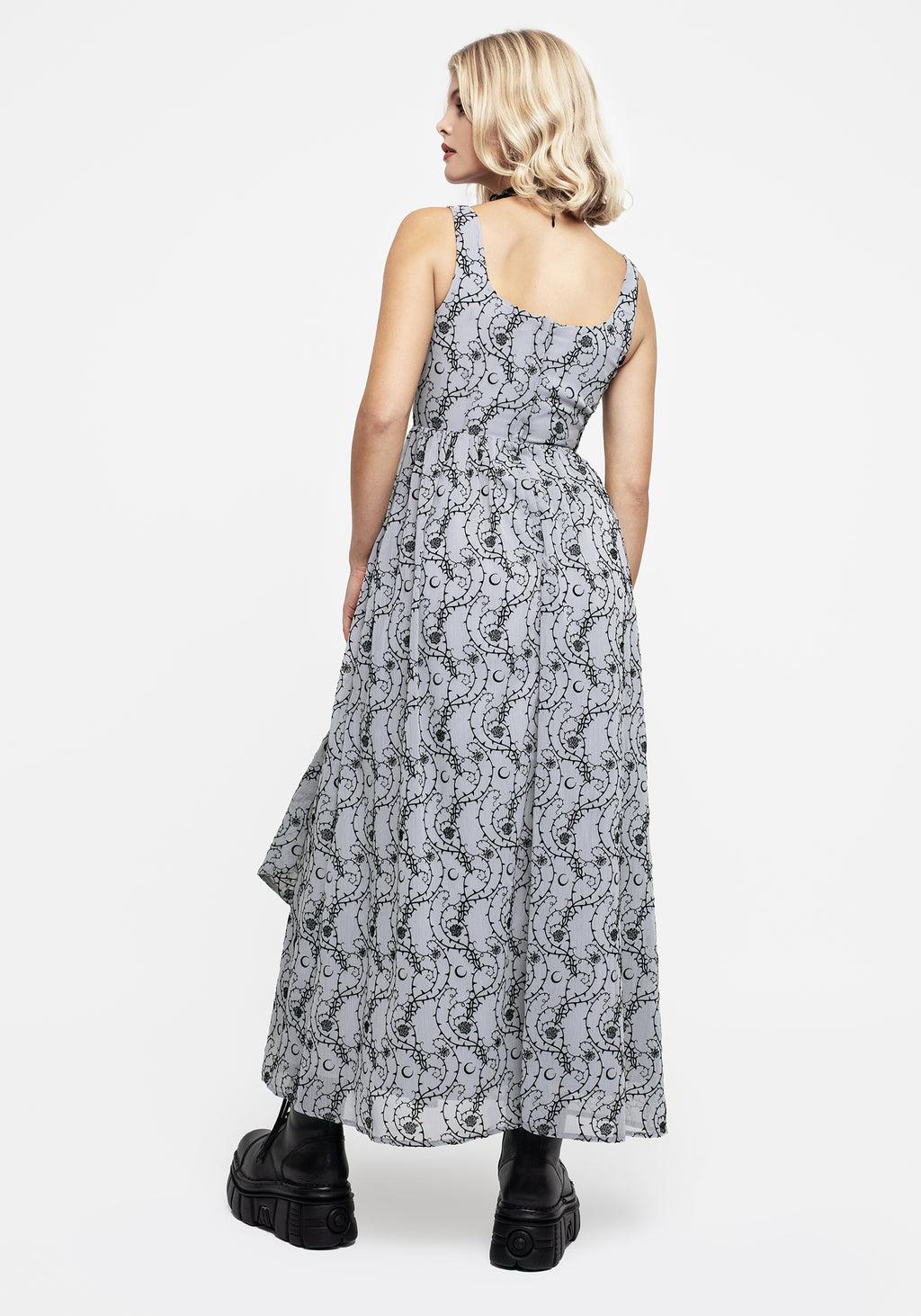 Rosethorn Flocked Velour Chiffon Ruffle Midaxi Dress - Blue Product Image