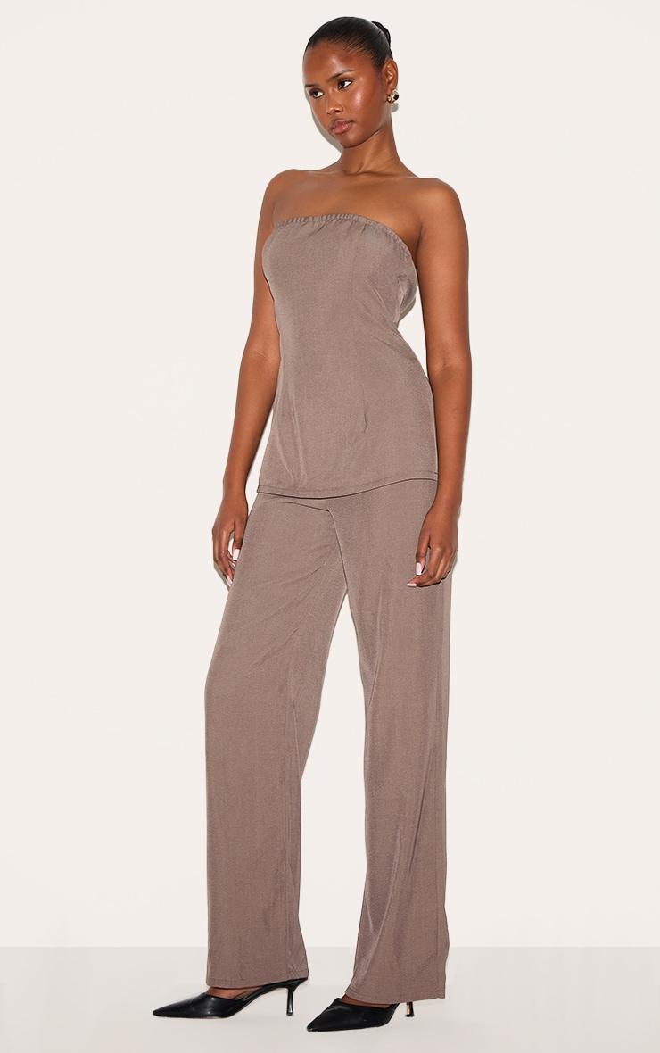 Taupe Woven Tailored Longline Bandeau Flared Jumpsuit Product Image