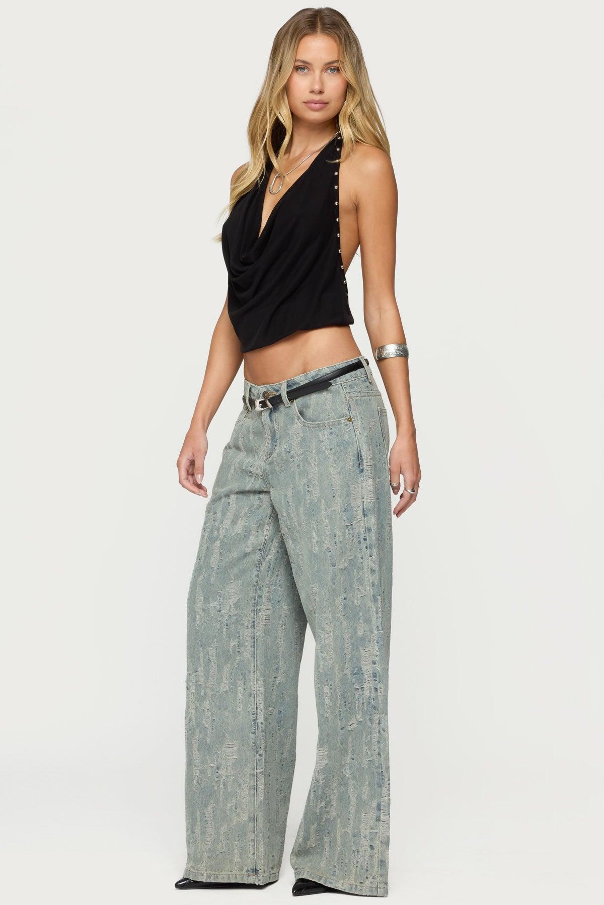 Blaze Distressed Low Rise Baggy Jeans Product Image