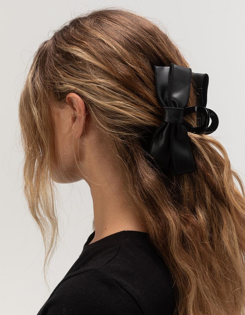 FULL TILT Faux Leather Bow Claw Clip - BLACK Product Image