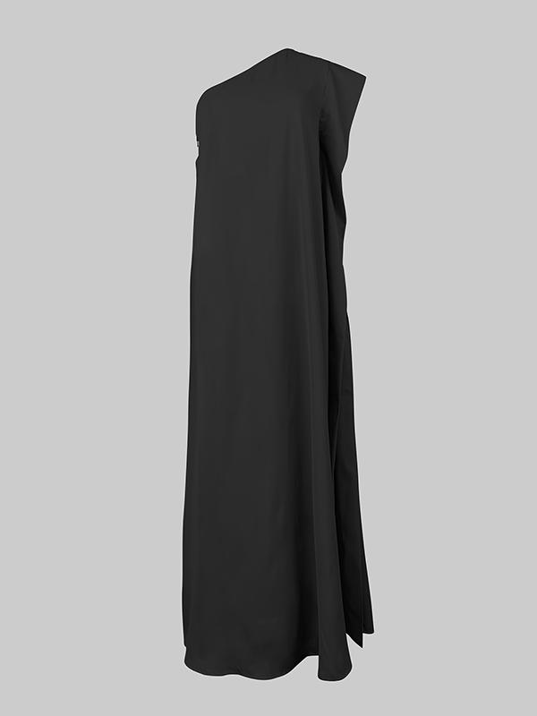 Loose Asymmetric Solid Color Split-Joint One-Shoulder Maxi Dresses Product Image