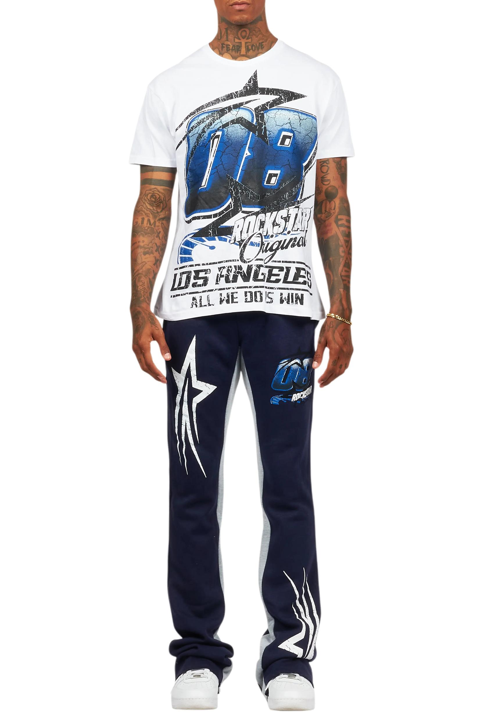 Kastell White/Navy T-Shirt/Stacked Baggy Track Pant Set Male Product Image