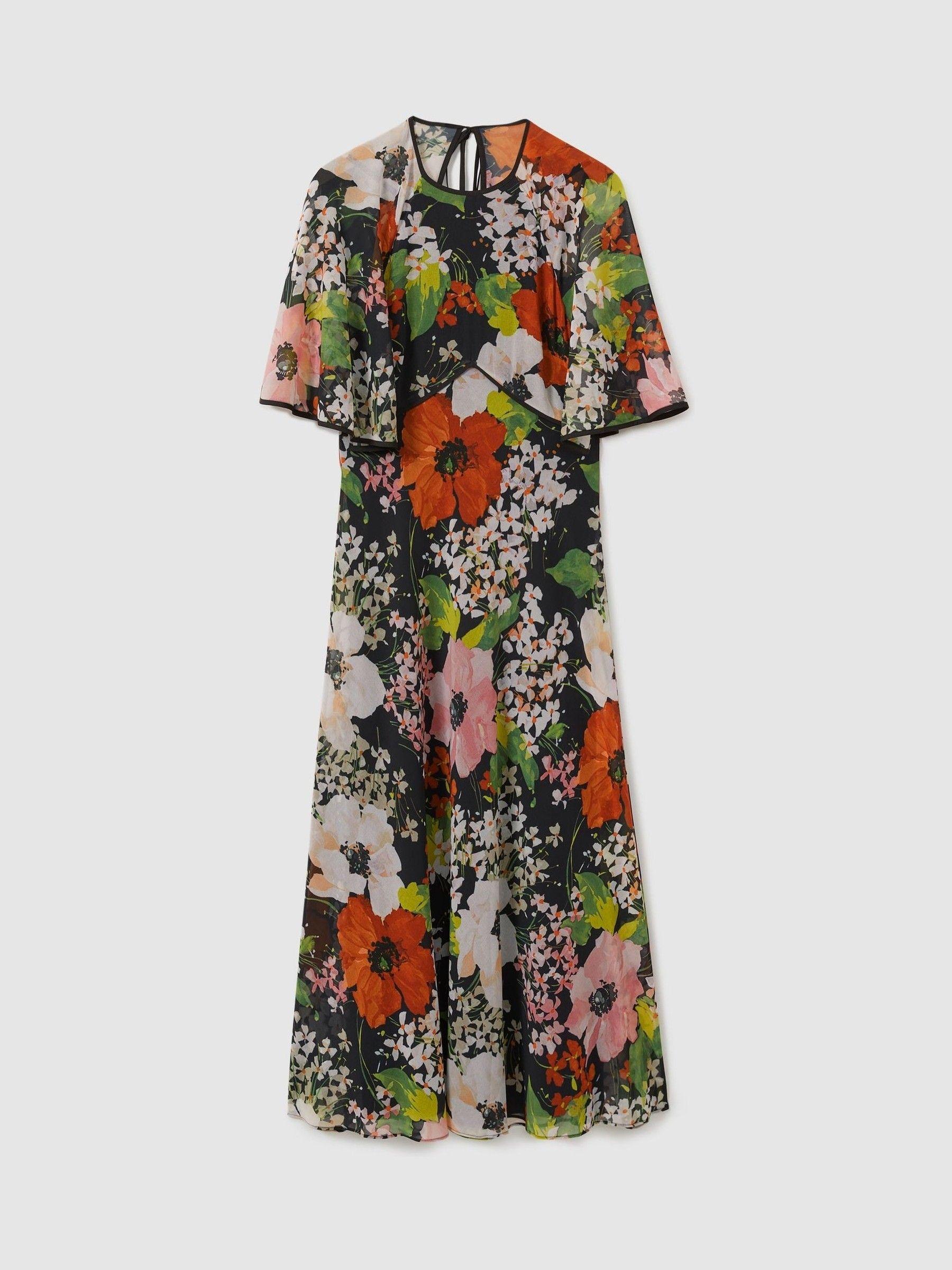 Florere Cape Detail Midi Dress in Multi Product Image