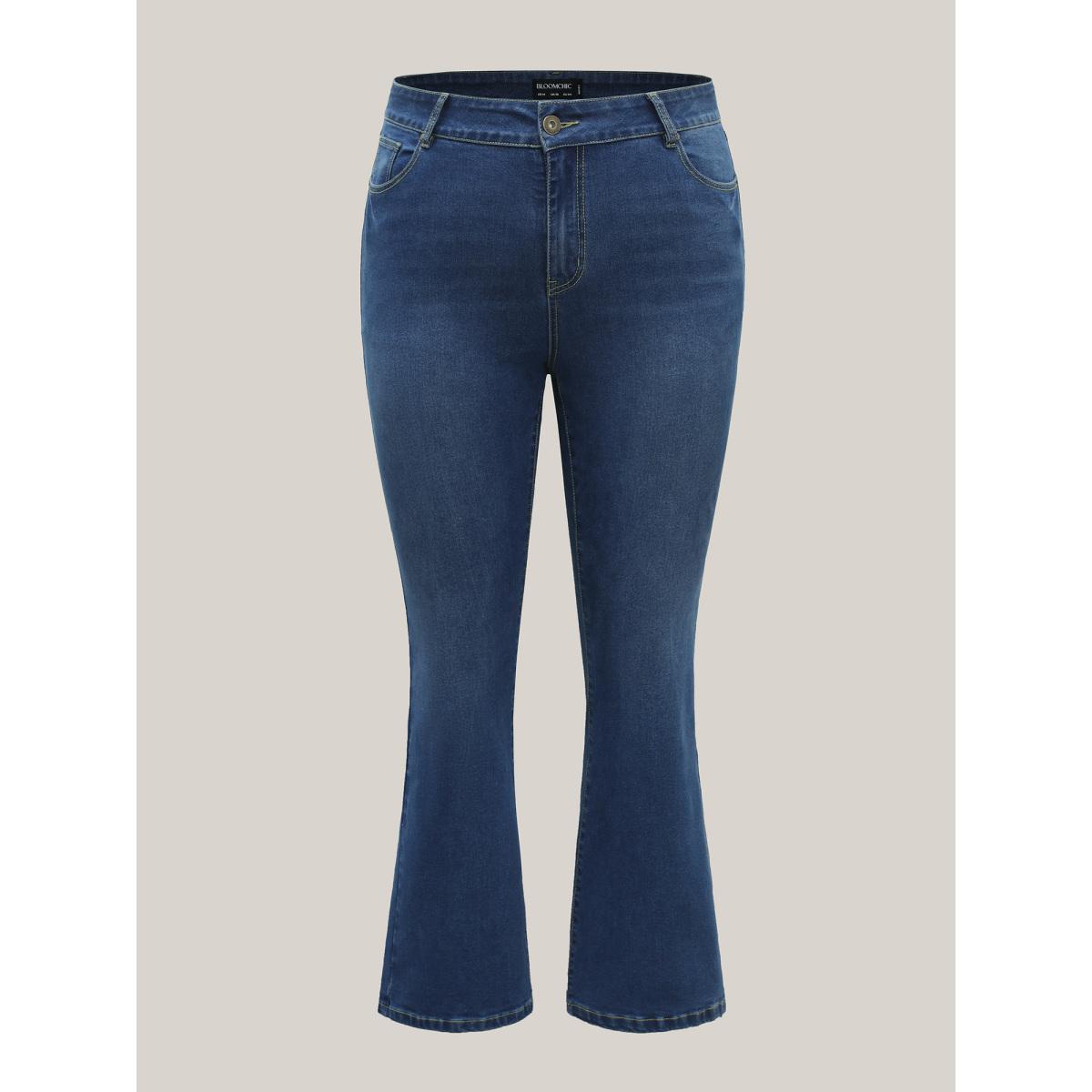 Plus Size Classic Bootcut Mid-Rise Jeans Women Midblue Medium stretch Slanted pocket Jeans BloomChic 14/1X Product Image