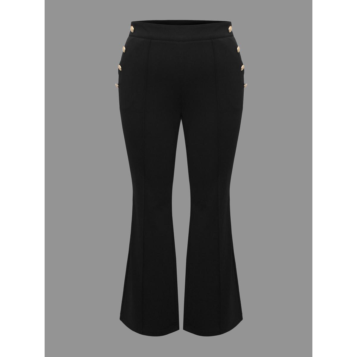 Plus Size Stretchy Woven Button Detail Bootcut Pants Women Black At the Office Bootcut Mid Rise Office Pants BloomChic 18-20/2X Product Image