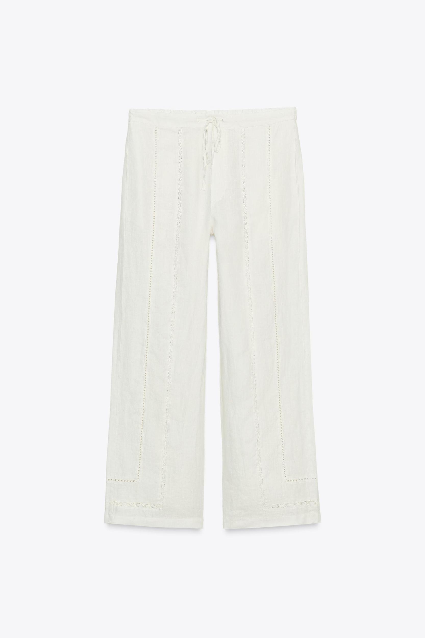 100% LINEN PANTS WITH TRIM ZW COLLECTION Product Image