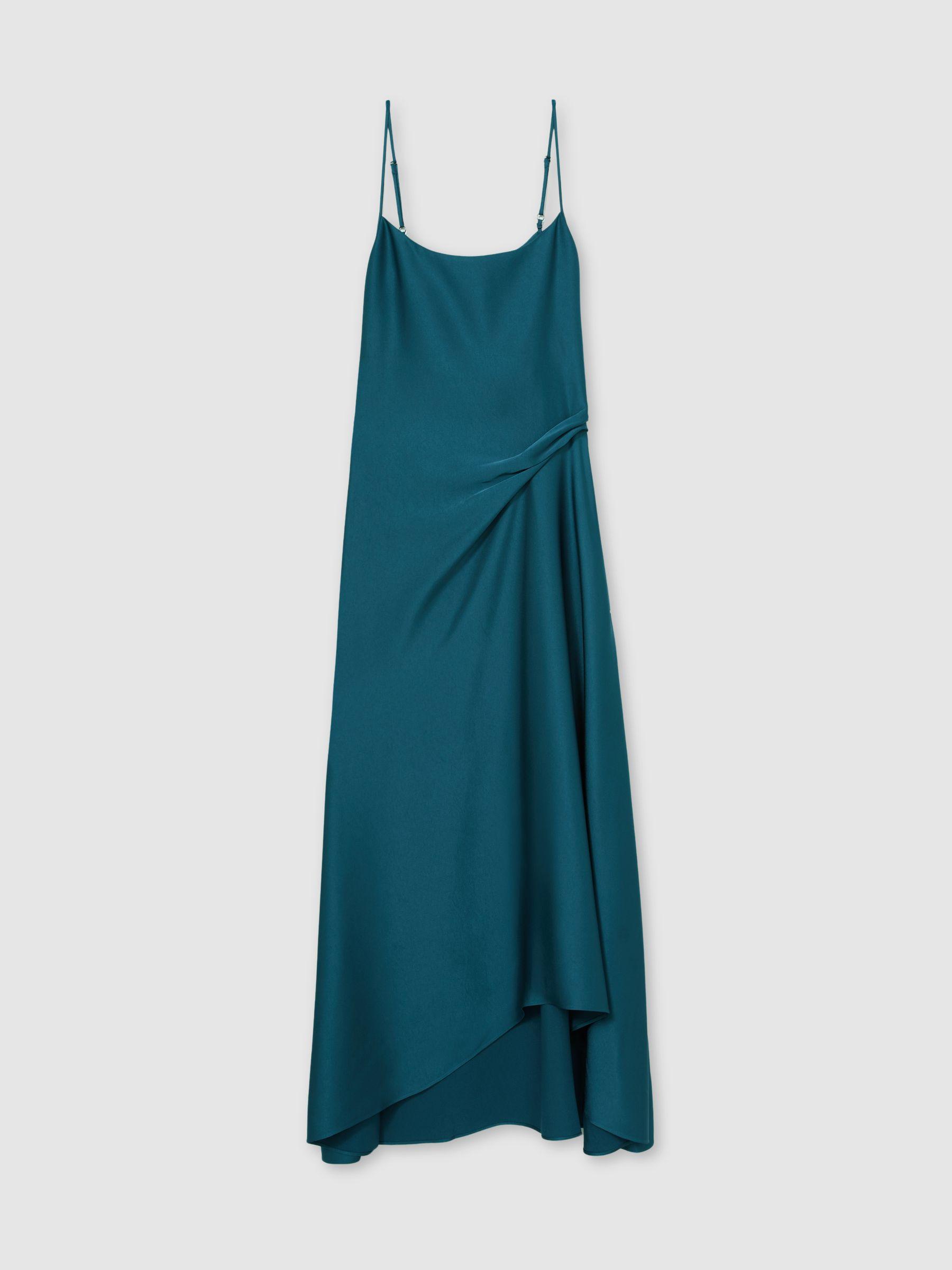 Petite Satin Drape-Detail Slip Dress in Teal Product Image