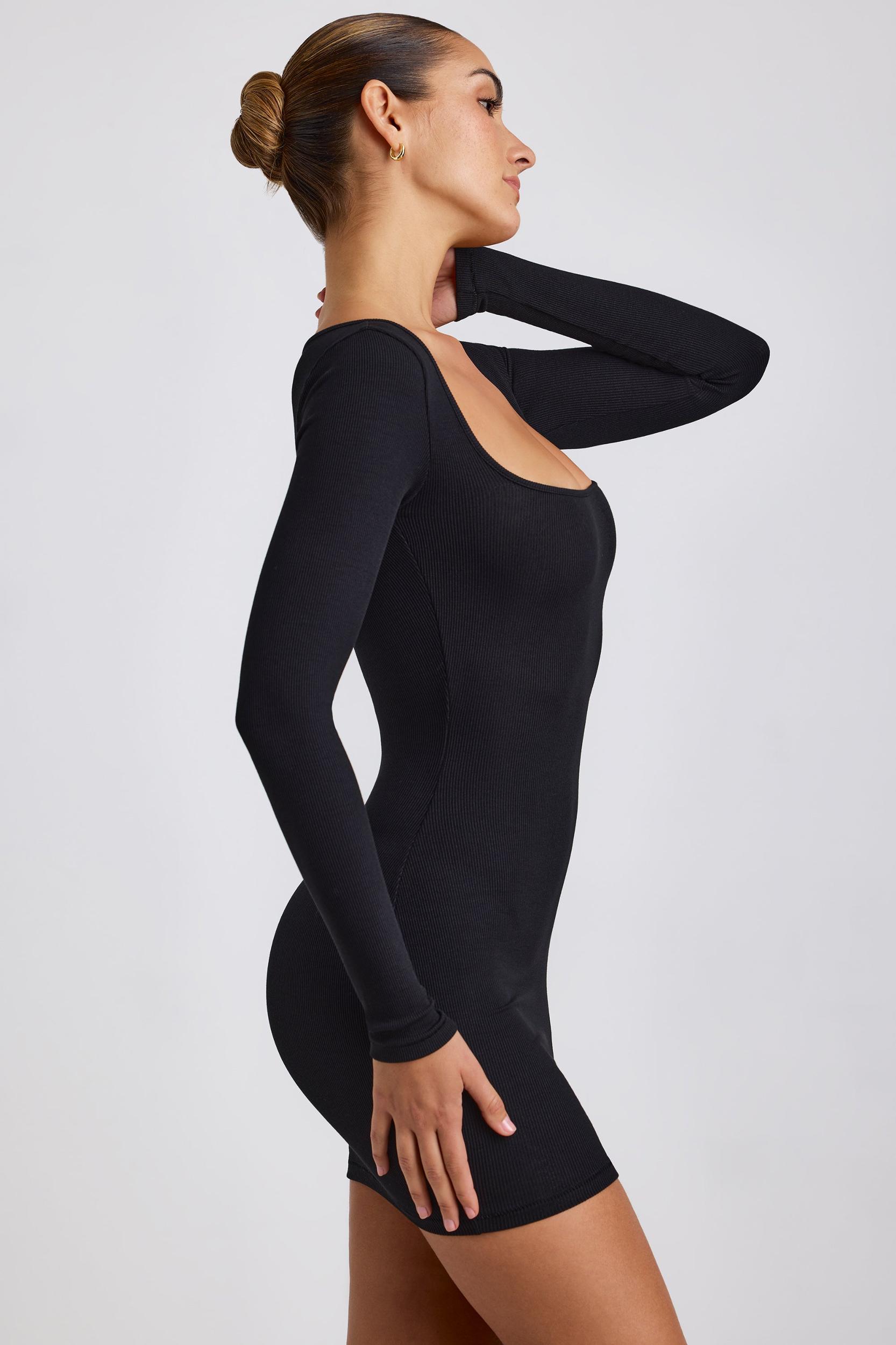 Ribbed Modal Long Sleeve Mini Dress in Black Female Product Image