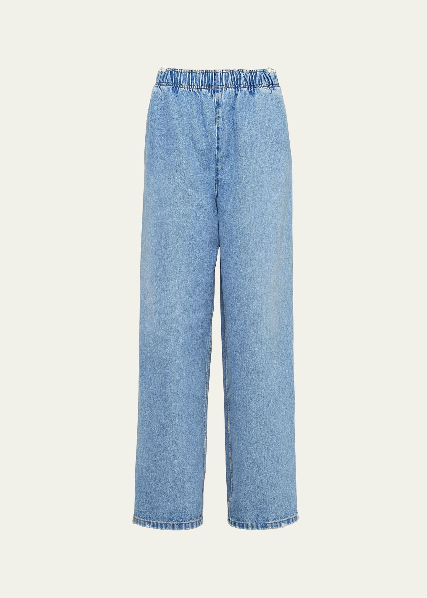 Elastic Waist Denim Bleached Pants Product Image