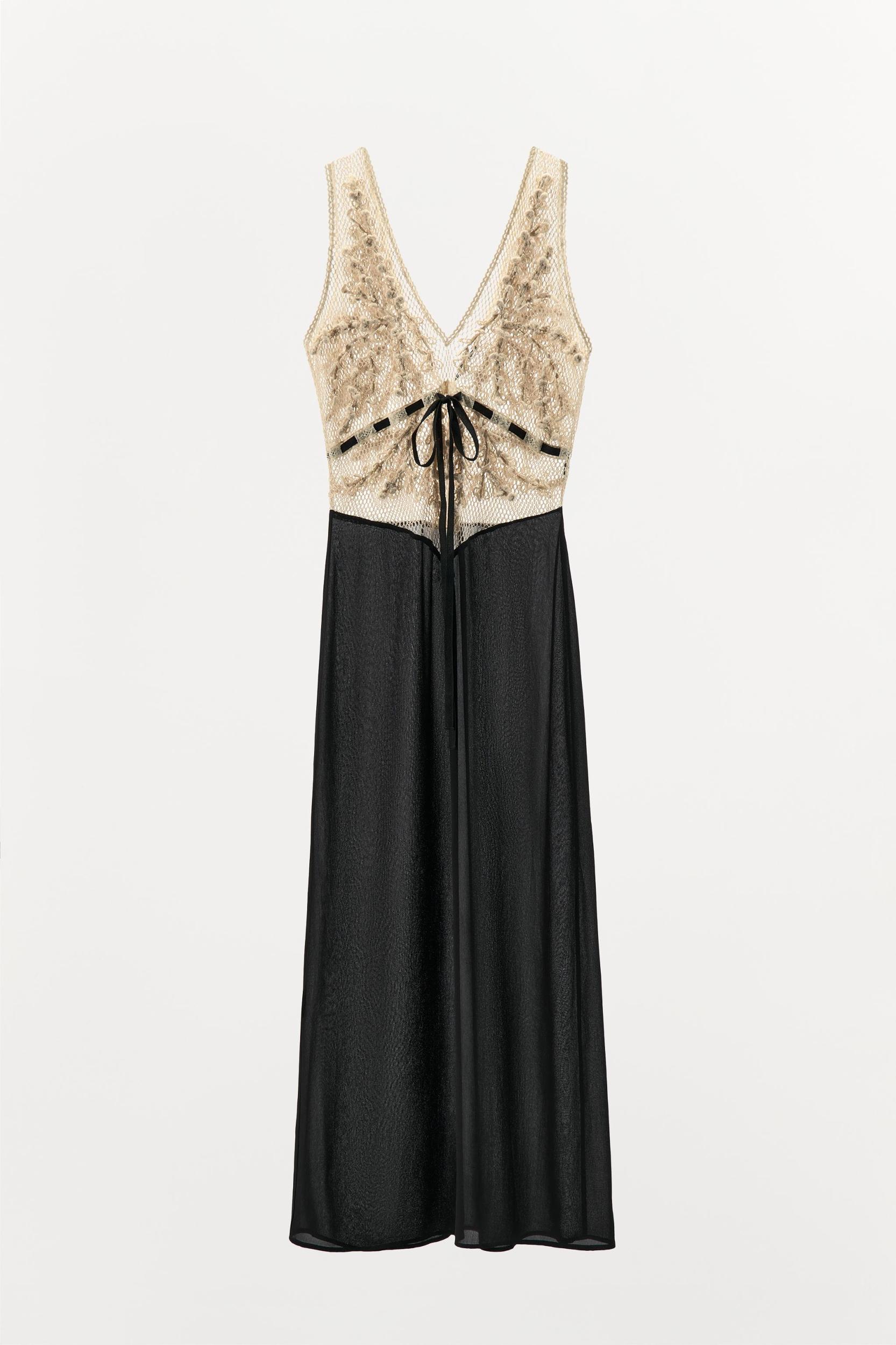 BEADED TEXTURED COMBINATION DRESS Product Image