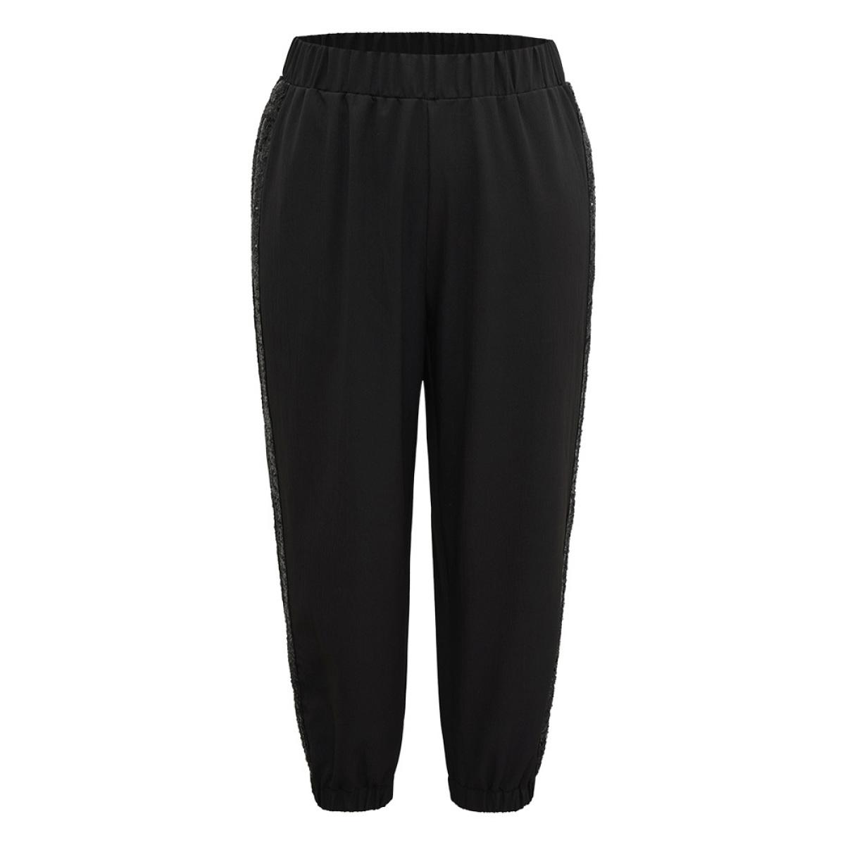 Plus Size Solid Sequin Patchwork Pocket Pants Women Black Glamour Harem High Rise Going out Pants BloomChic 12/L Product Image