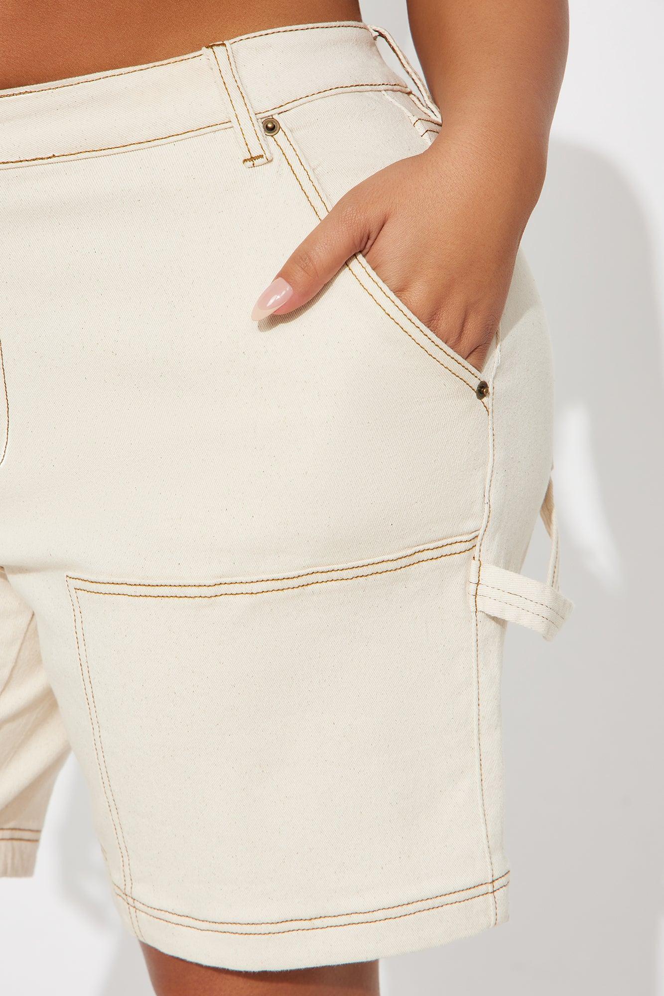 Work Hard Utility Denim Shorts - Cream Female Product Image