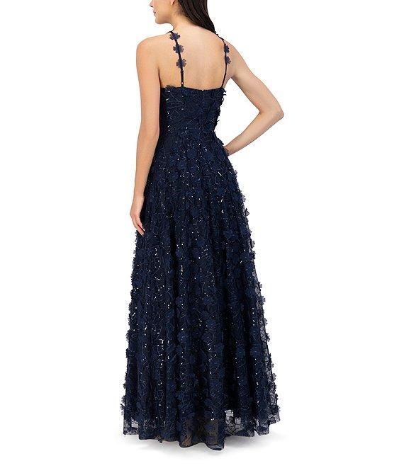 Eliza J Sequin and 3D Flower Halter Neck Sleeveless Ball Gown Product Image
