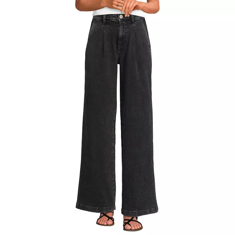 Women's Lands' End Soft High Rise Pleated Wide Leg Jeans,  Product Image