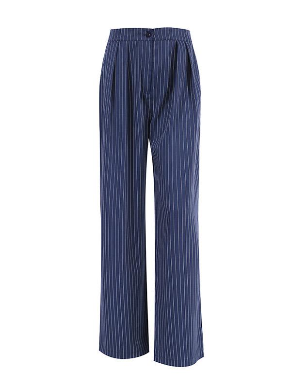 High Waisted Wide Pants Buttoned Striped Pants Trousers Product Image