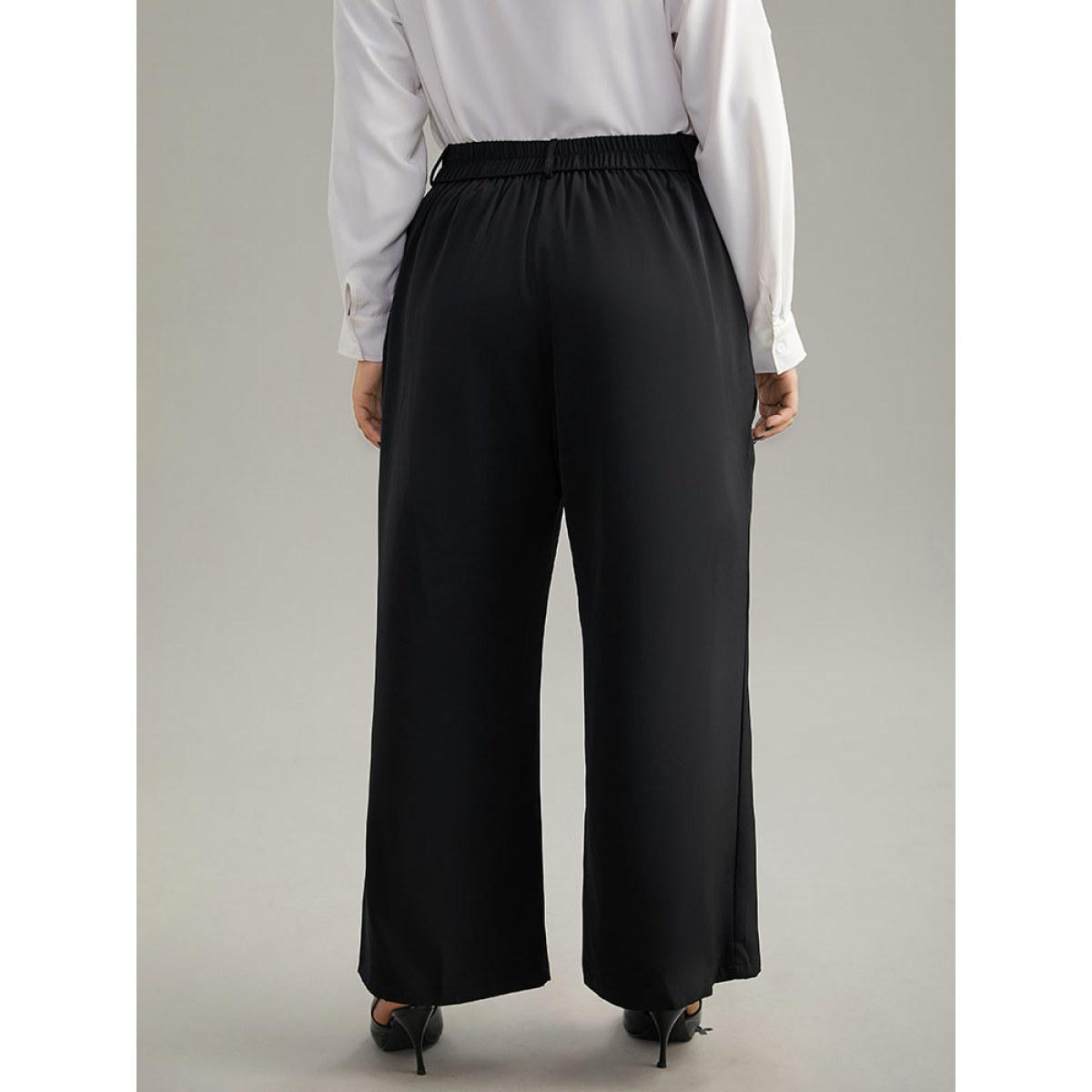 Plus Size Static-Free Plain Pocket Wide Leg Pants Women Black Workwear Essentials Wide Leg High Rise Office Pants BloomChic 22-24/3X Product Image