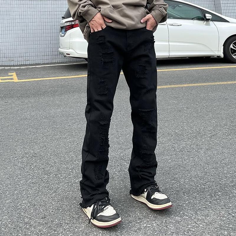 Sopula Men's Casual Raw Edge Ripped Slim Straight Jeans Product Image