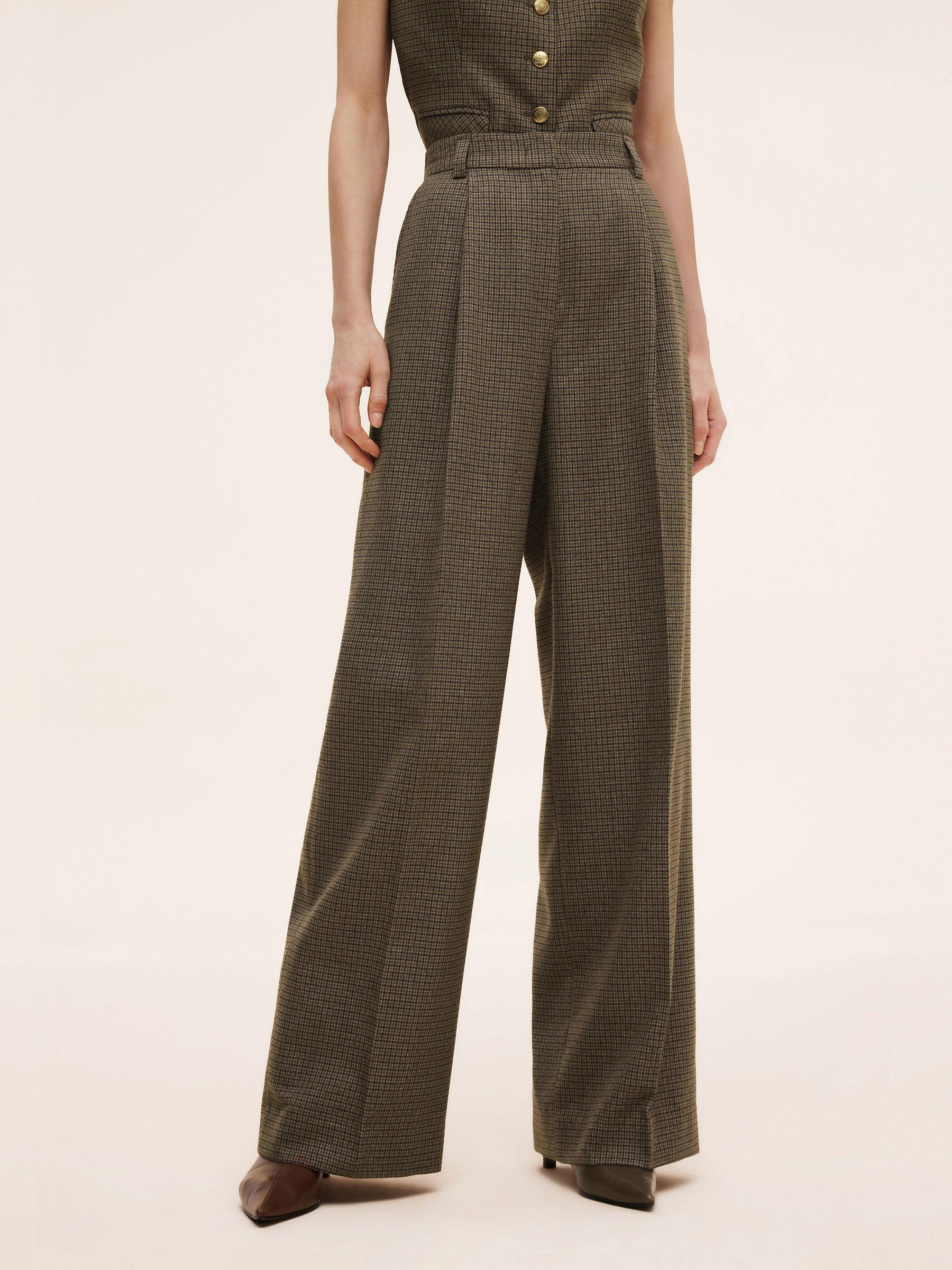 Plaid Straight Wide Leg Women Pants Product Image