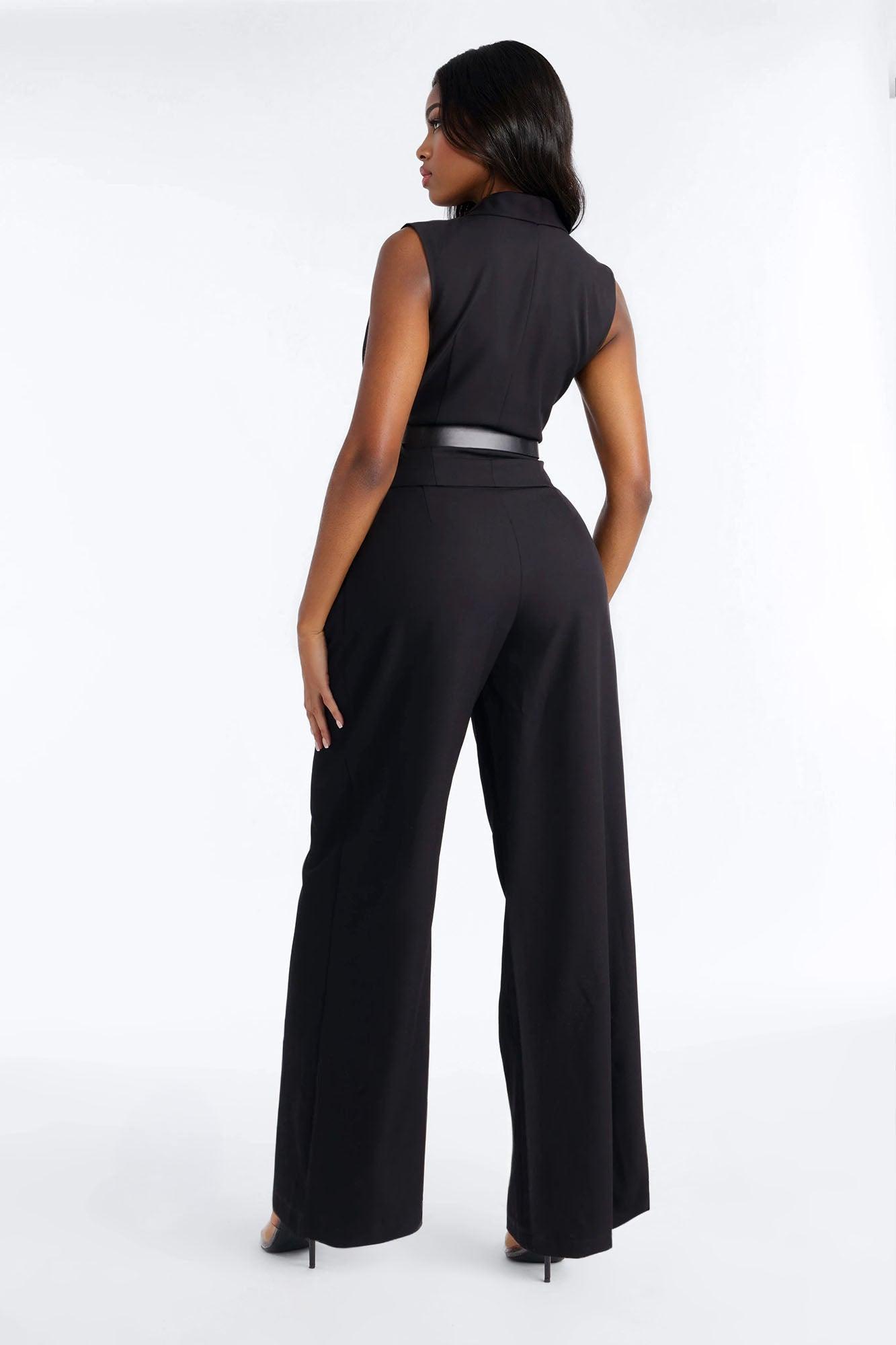 Brayson Belted Wide Leg Jumpsuit - Black Female Product Image