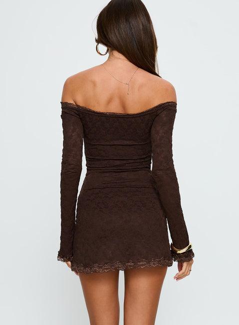 Avenues Long Sleeve Lace Mini Dress Chocolate Product Image