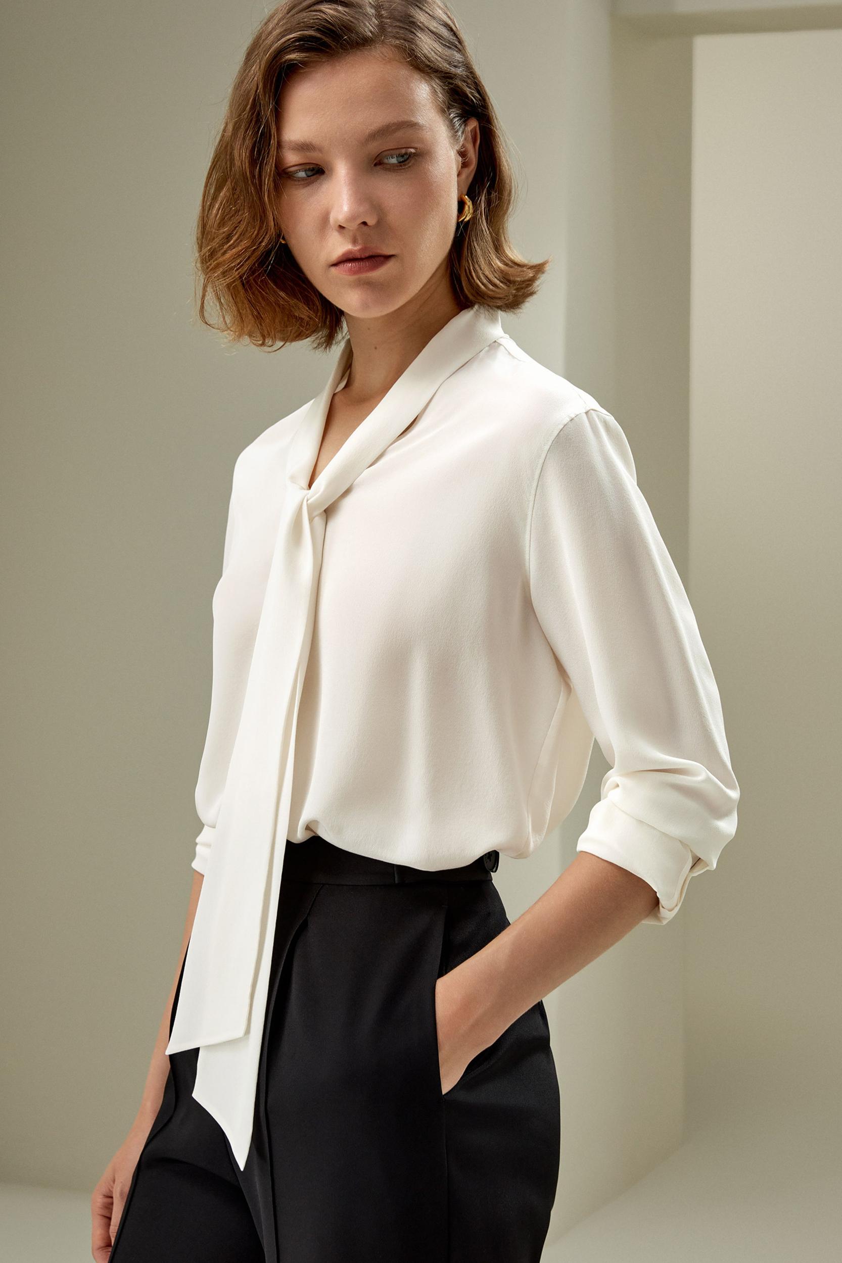 LILYSILK Womens Button Up Shirt Silk - Black Mulberry Silk - Versatile Deep V-Neck Tops S Product Image