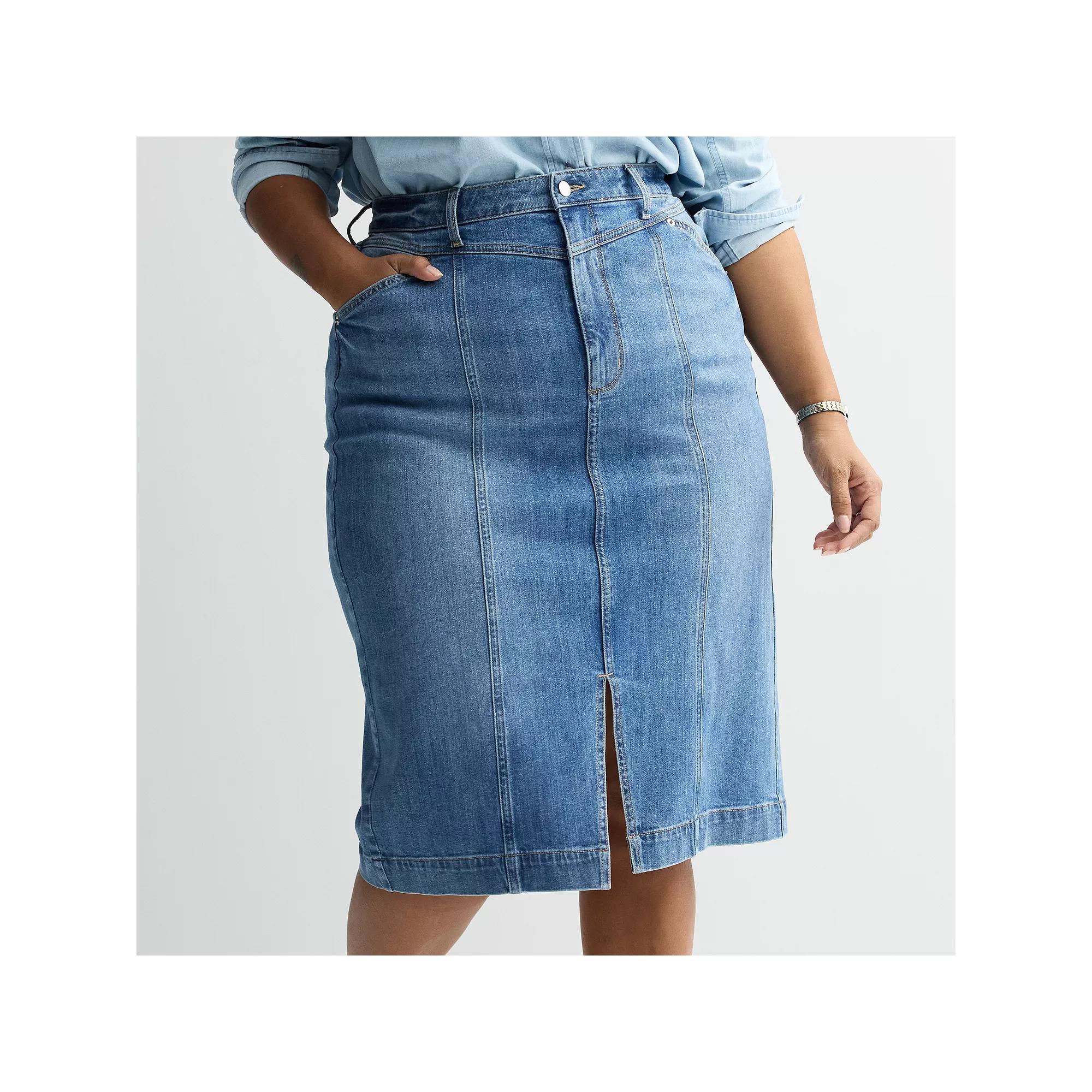 Plus Size Sonoma Goods For Life Yoke Denim Skirt, Women's, Size: 30 W, Medium Light Product Image
