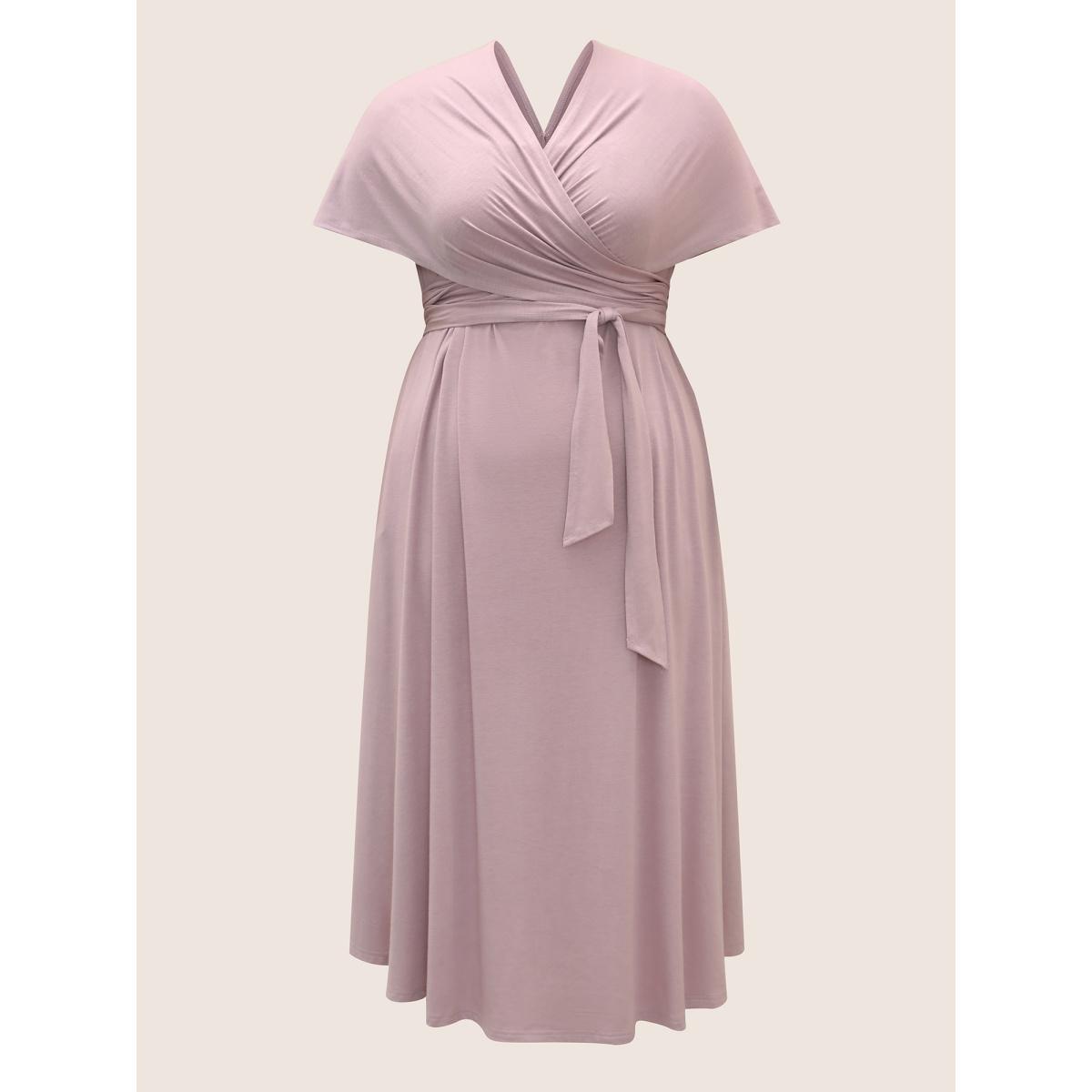 Plus Size Everywhere Dress - Monochromatic Wrap Dress Lavender Women Elegant Belted V-neck Sleeveless Curvy BloomChic 12/L Product Image
