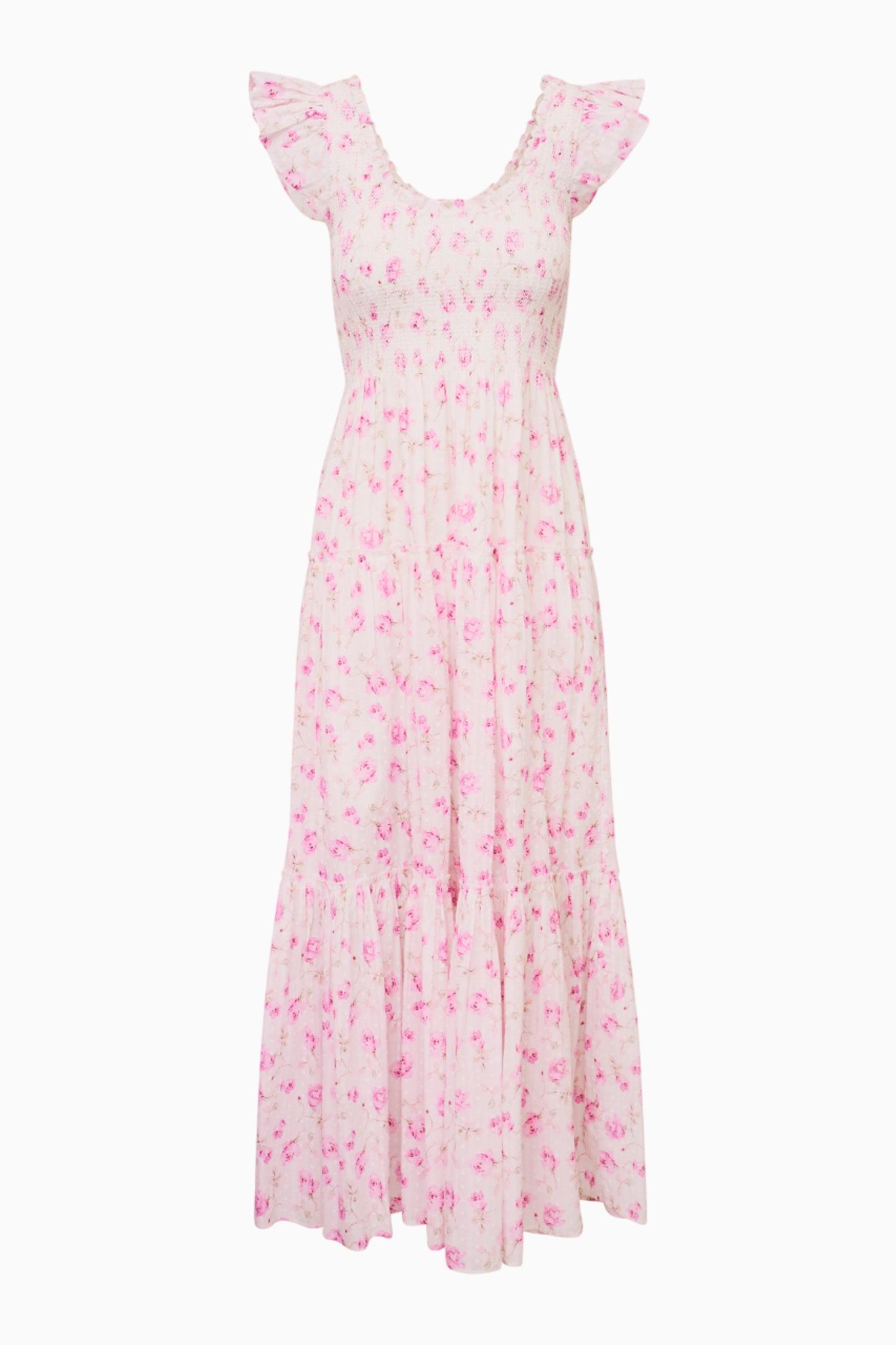 Chessie Fragrance Print Cotton Maxi Dress - STRAWBERRY MACAROON Product Image